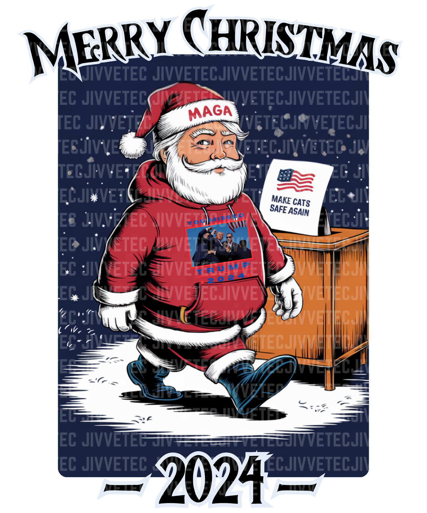 Merry Christmas Sweatshirt, Funny Santa Graphic, Trump 2024 Holiday Gift, Make Cats Safe Again Shirt