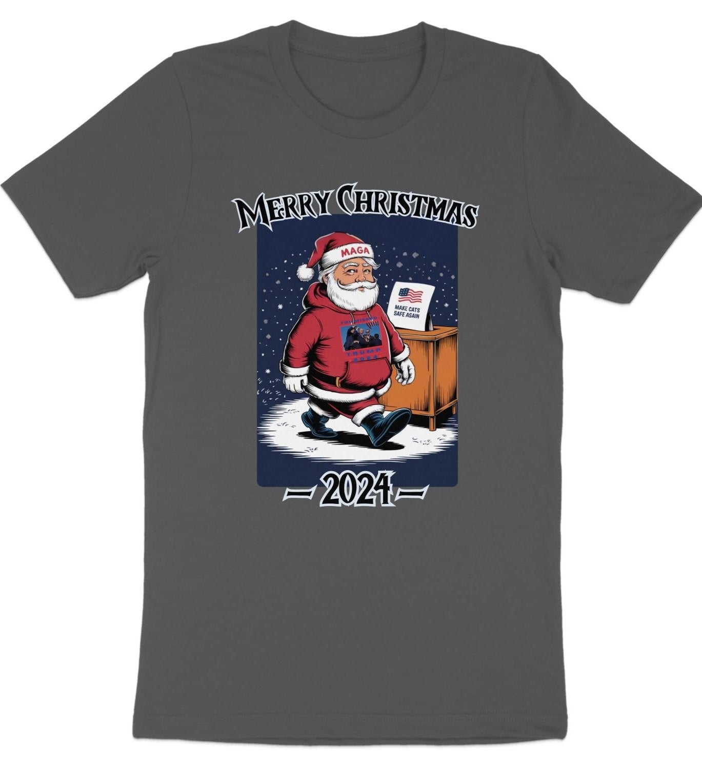 Merry Christmas Sweatshirt, Funny Santa Graphic, Trump 2024 Holiday Gift, Make Cats Safe Again Shirt