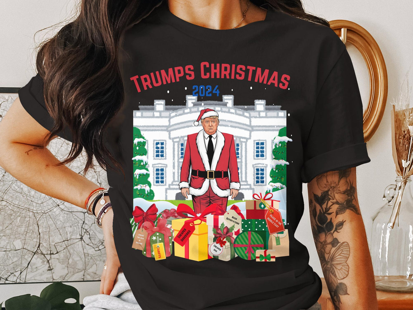 Trump Christmas 2024 Sweatshirt, Funny Santa Claus Gift, White House Humor Crewneck, Festive Apparel