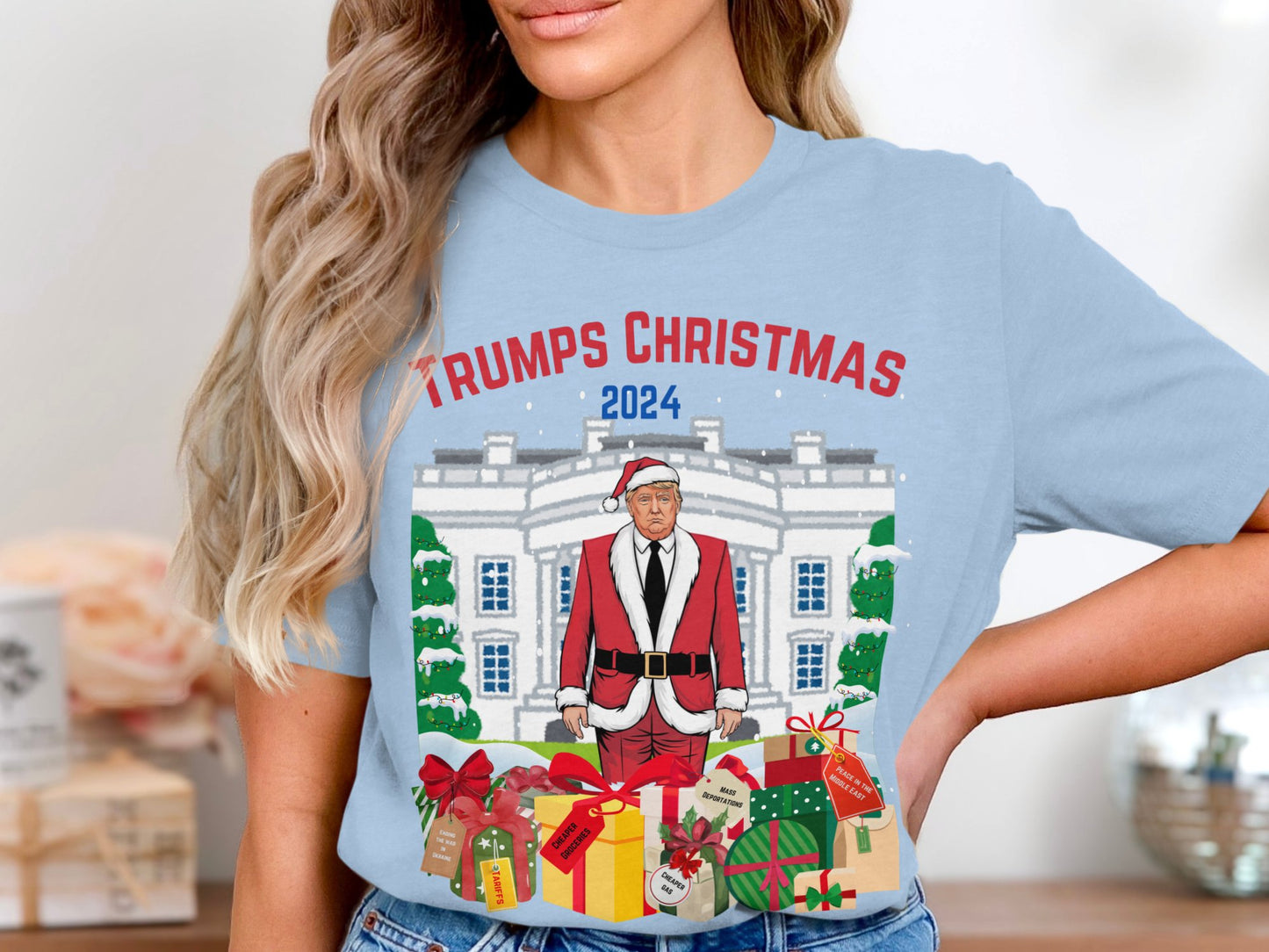 Trump Christmas 2024 Sweatshirt, Funny Santa Claus Gift, White House Humor Crewneck, Festive Apparel