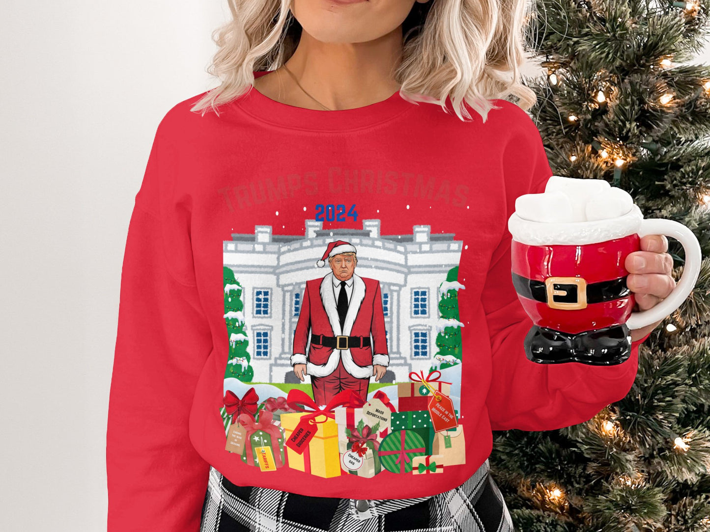 Trump Christmas 2024 Sweatshirt, Funny Santa Claus Gift, White House Humor Crewneck, Festive Apparel
