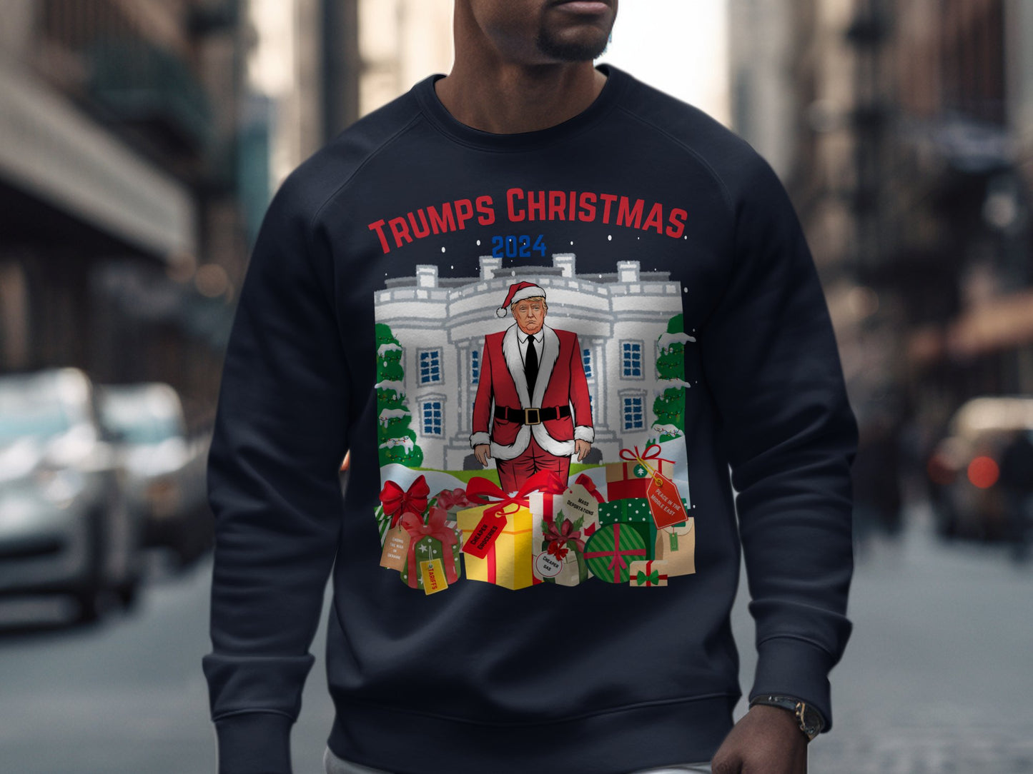 Trump Christmas 2024 Sweatshirt, Funny Santa Claus Gift, White House Humor Crewneck, Festive Apparel