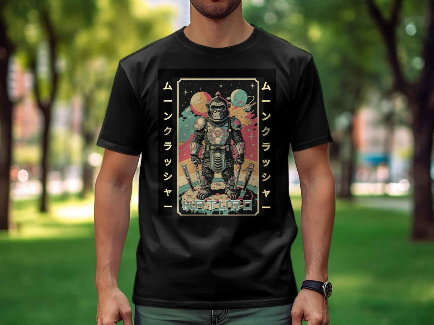 Retro Space Ape T-Shirt, Vintage Sci-Fi Monkey Astronaut Tee, Men's Cosmic Gorilla Graphic Shirt, Cool Nerd Apparel
