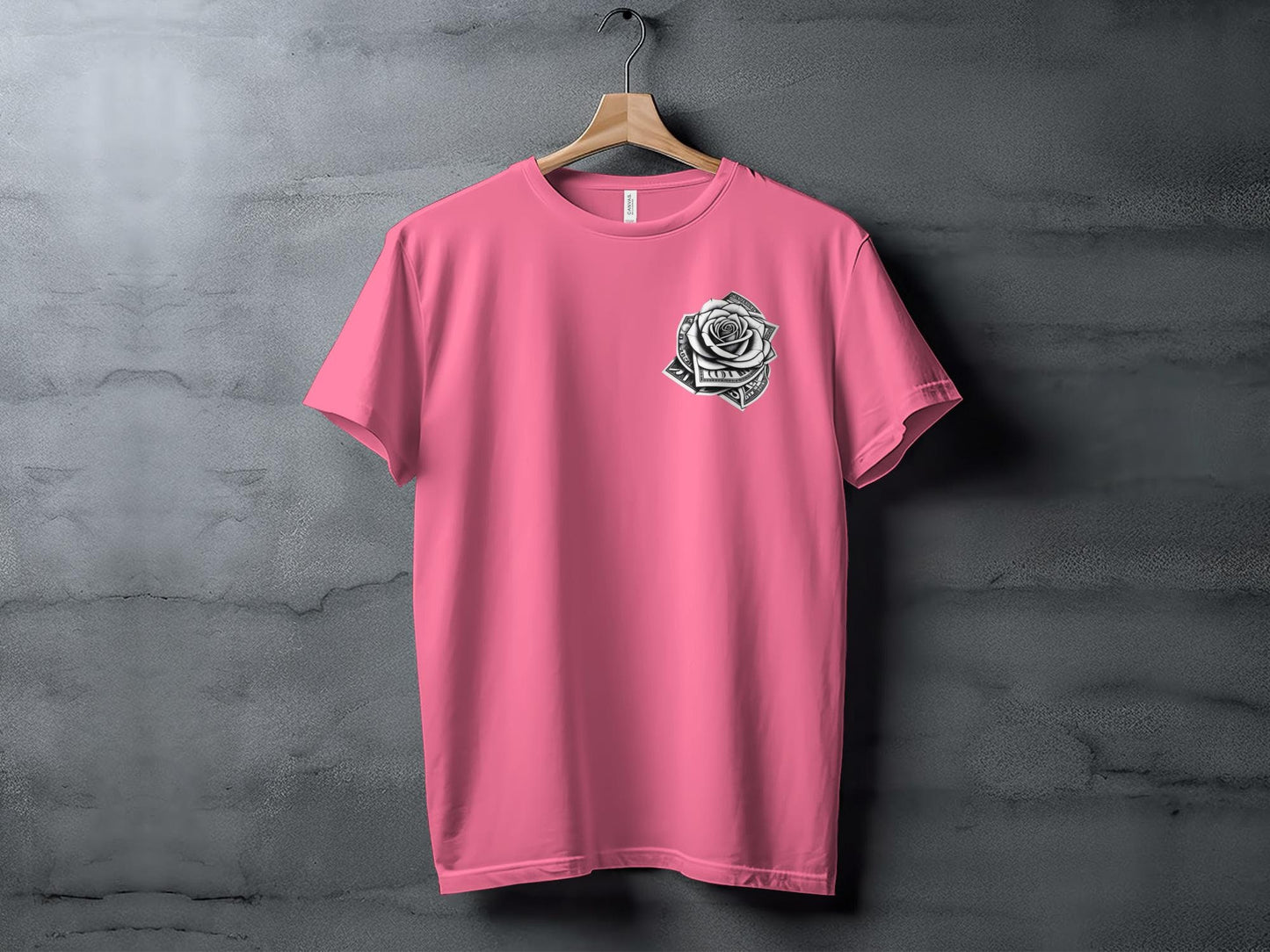 Money Rose Graphic Tee, Artistic Dollar Bill Rose T-Shirt, Unique Money Flower Design Shirt, Eye-Catching Floral Money Art Tee