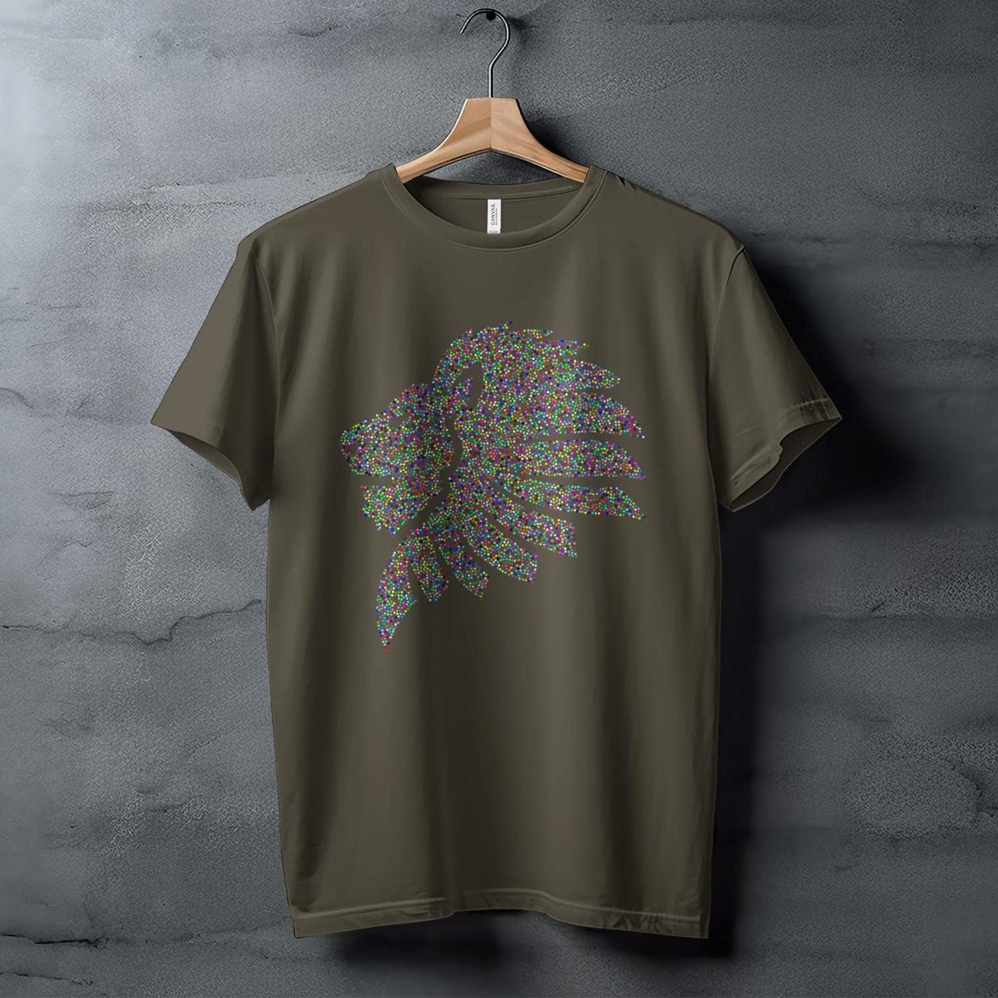 Colorful Dotted Lion Head T-Shirt, Unique Animal Art Design Tee, Trendy Graphic Tee, Vibrant Lion Shirt, Cool Gift Idea, Casual Wear