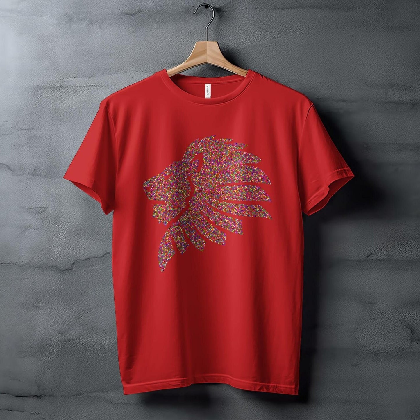 Colorful Dotted Lion Head T-Shirt, Unique Animal Art Design Tee, Trendy Graphic Tee, Vibrant Lion Shirt, Cool Gift Idea, Casual Wear
