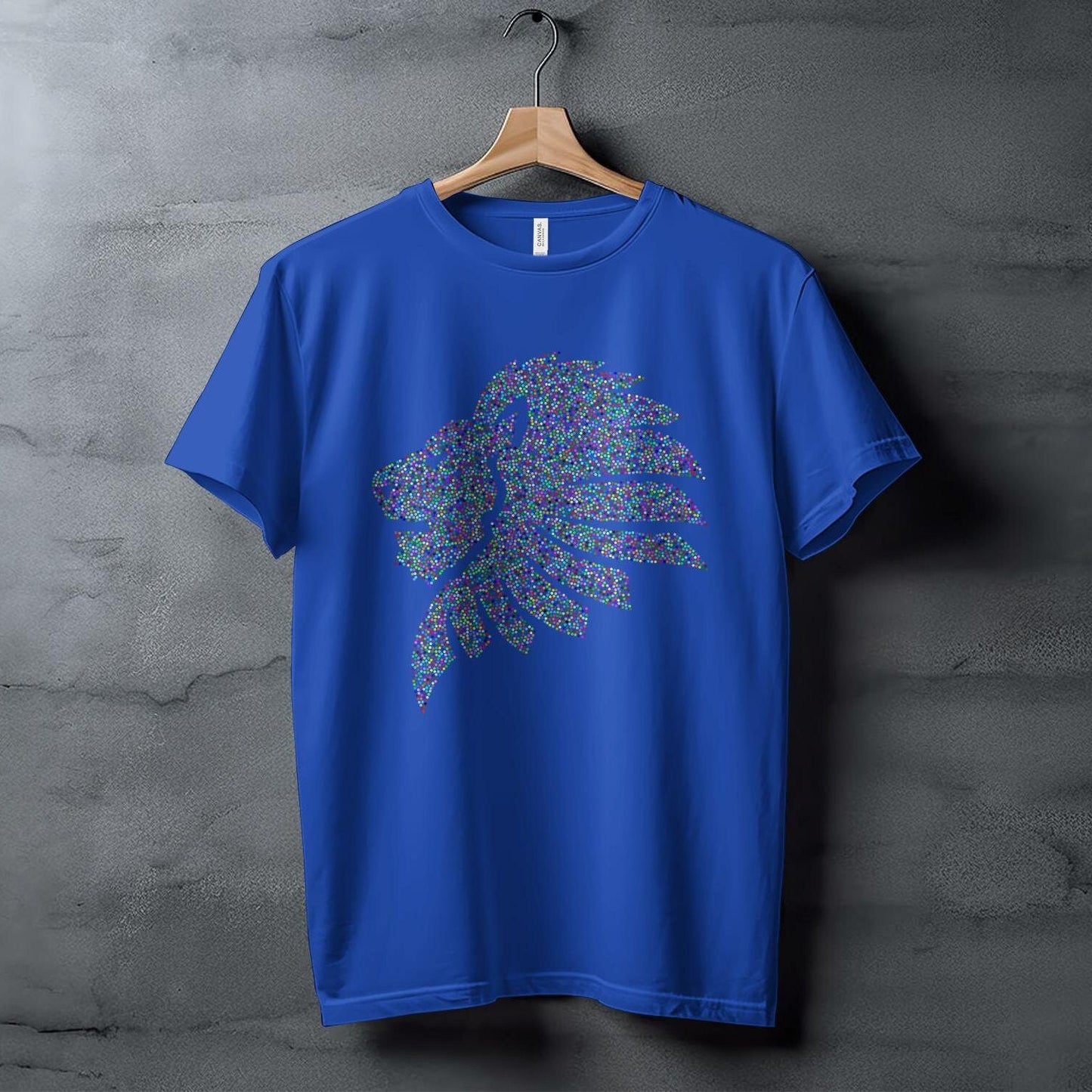 Colorful Dotted Lion Head T-Shirt, Unique Animal Art Design Tee, Trendy Graphic Tee, Vibrant Lion Shirt, Cool Gift Idea, Casual Wear