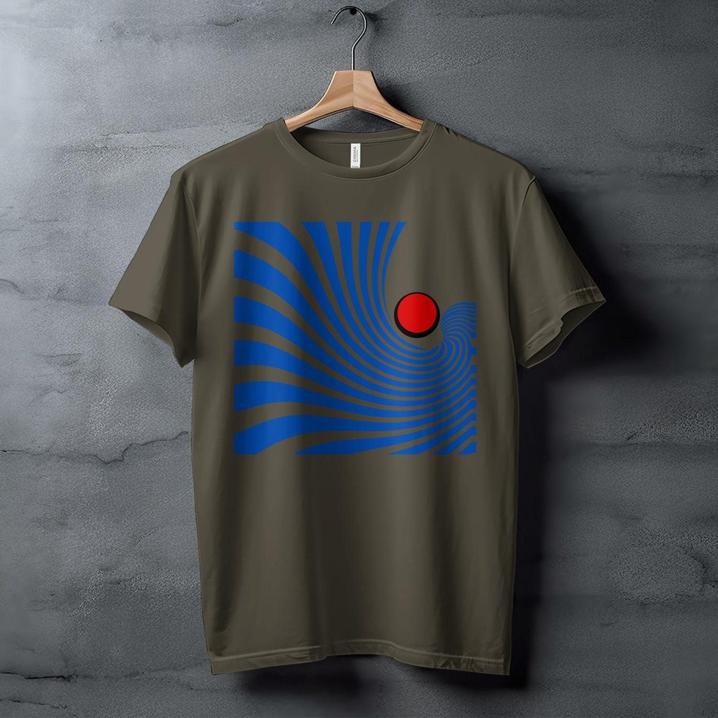 Retro Wave T-Shirt, Abstract Blue Lines with Red Circle Design Tee, Unique Geometric Graphic Top, Modern Art Inspired Shirt