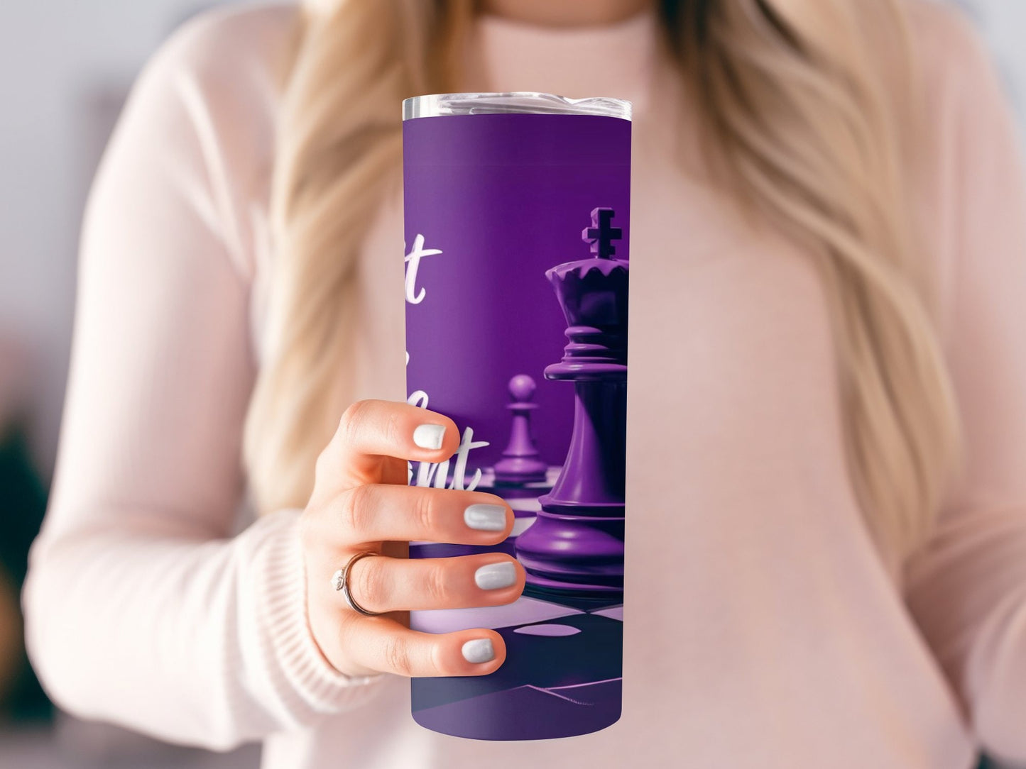 Unique Purple Chess Themed Tumbler with Fun Quote, Stylish Drinkware for Chess Lovers, Ideal Gift for Board Game Enthusiasts