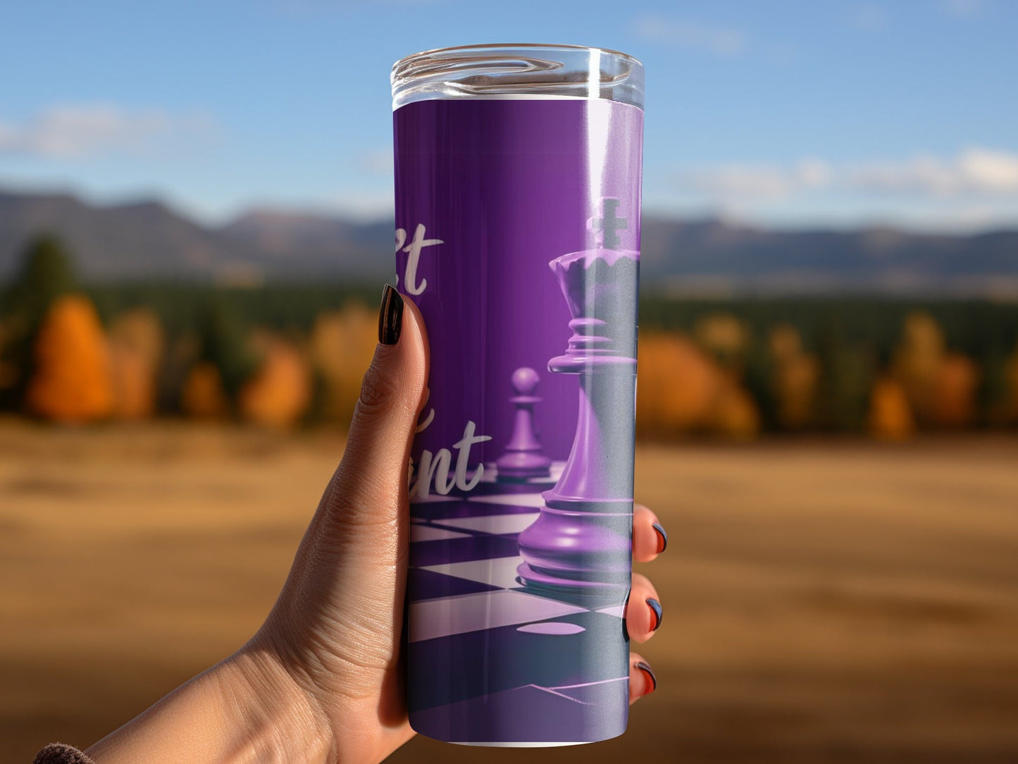Unique Purple Chess Themed Tumbler with Fun Quote, Stylish Drinkware for Chess Lovers, Ideal Gift for Board Game Enthusiasts