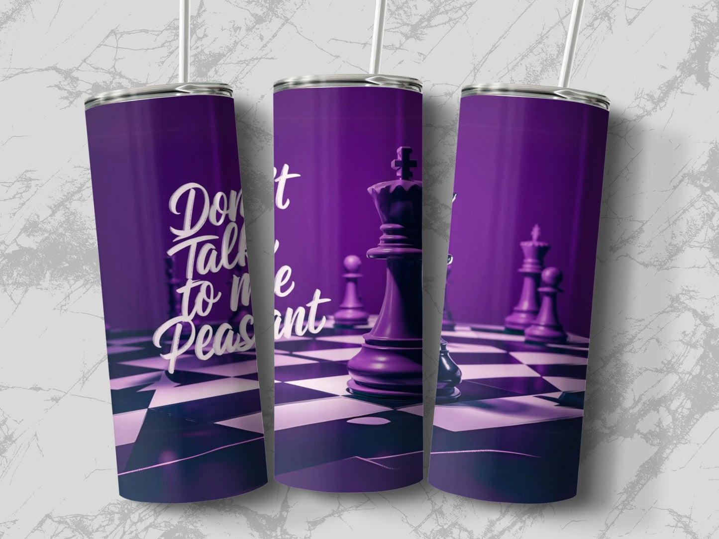 Unique Purple Chess Themed Tumbler with Fun Quote, Stylish Drinkware for Chess Lovers, Ideal Gift for Board Game Enthusiasts