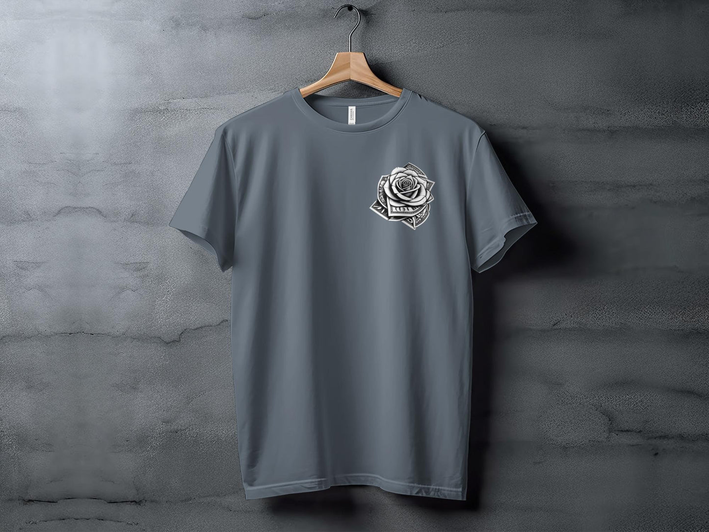 Money Rose Graphic Tee, Artistic Dollar Bill Rose T-Shirt, Unique Money Flower Design Shirt, Eye-Catching Floral Money Art Tee