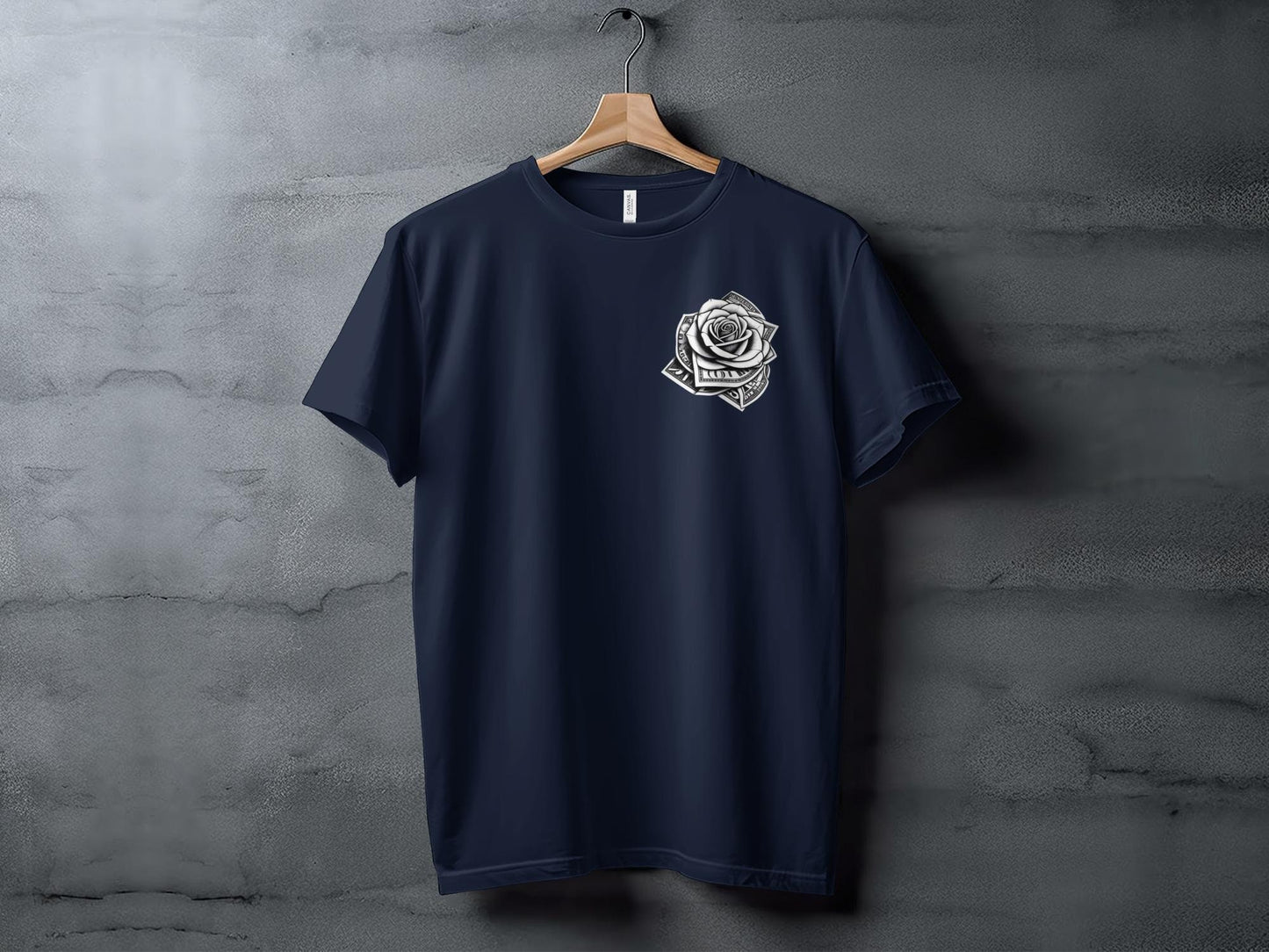 Money Rose Graphic Tee, Artistic Dollar Bill Rose T-Shirt, Unique Money Flower Design Shirt, Eye-Catching Floral Money Art Tee