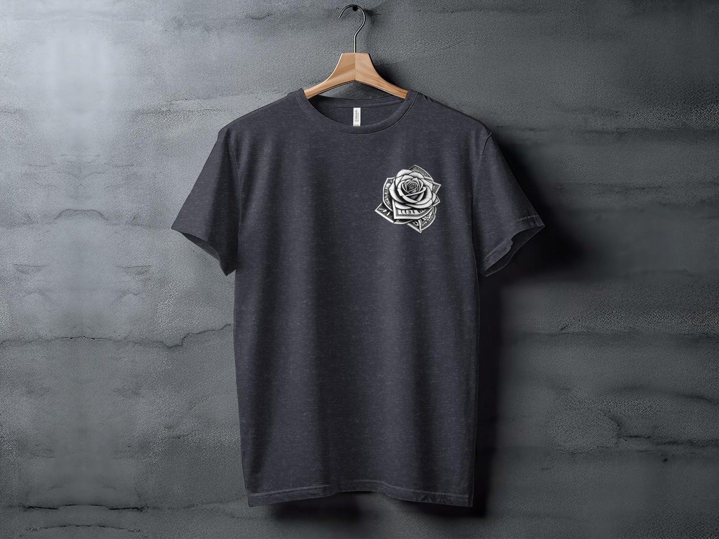 Money Rose Graphic Tee, Artistic Dollar Bill Rose T-Shirt, Unique Money Flower Design Shirt, Eye-Catching Floral Money Art Tee