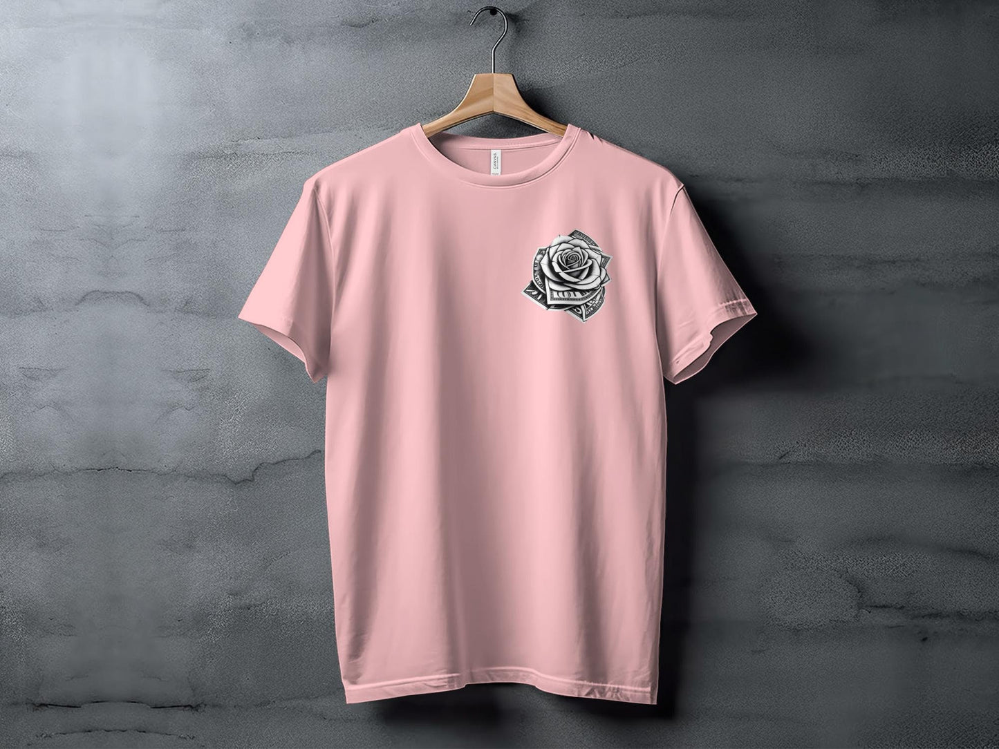 Money Rose Graphic Tee, Artistic Dollar Bill Rose T-Shirt, Unique Money Flower Design Shirt, Eye-Catching Floral Money Art Tee
