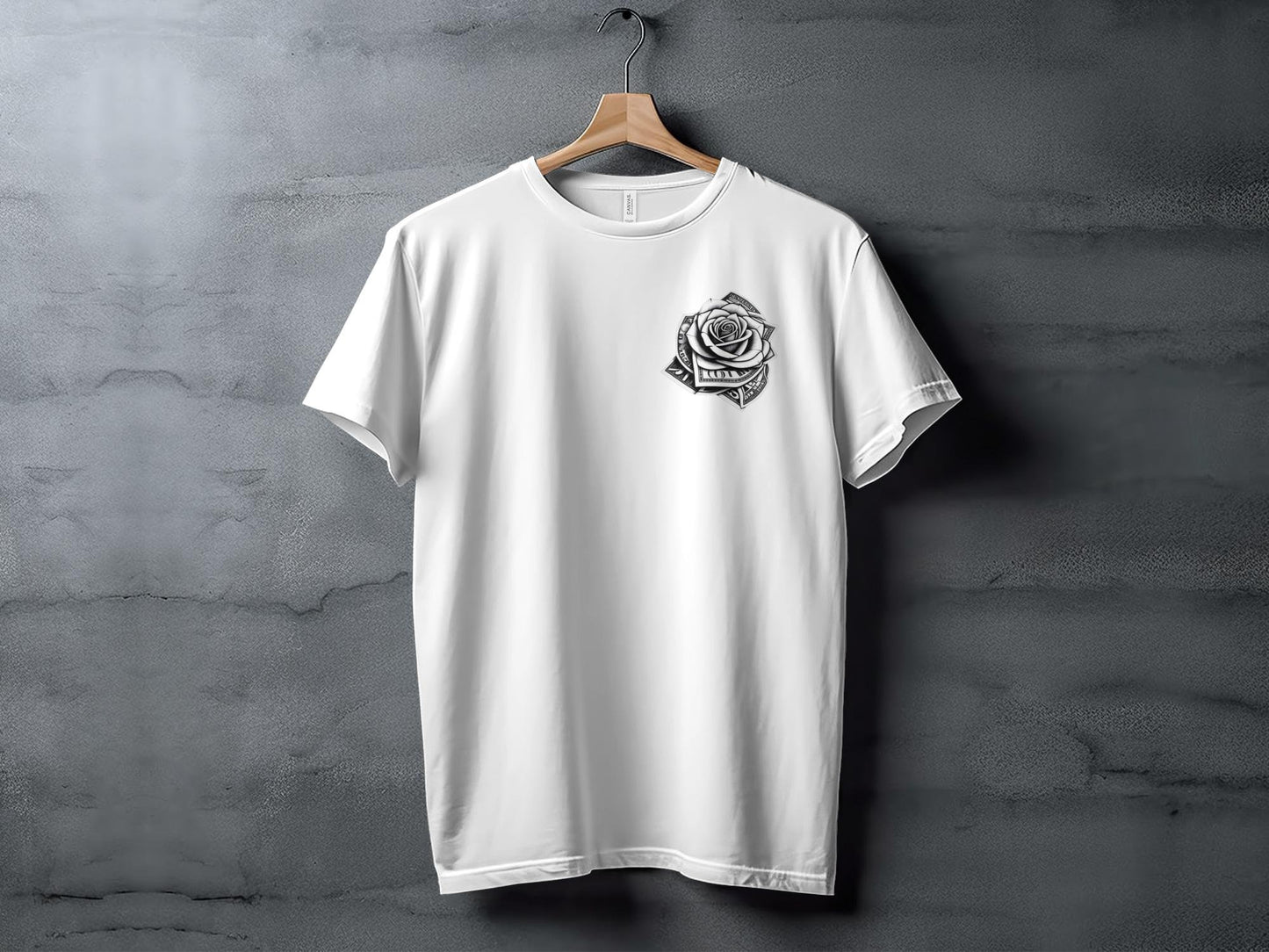 Money Rose Graphic Tee, Artistic Dollar Bill Rose T-Shirt, Unique Money Flower Design Shirt, Eye-Catching Floral Money Art Tee