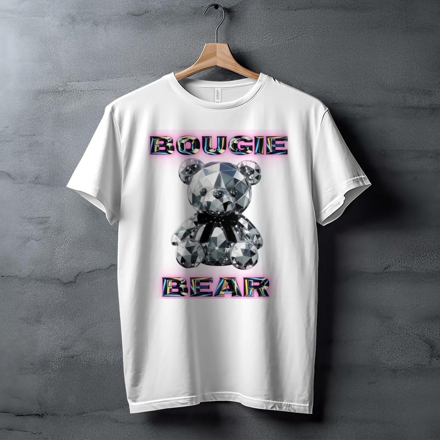 Bougie Bear T-shirt, 3D Crystal Bear Graphic Tee, Trendy Novelty T-shirt, Fashion Statement Tee, Unisex Casual Top, Gift for Her or Him