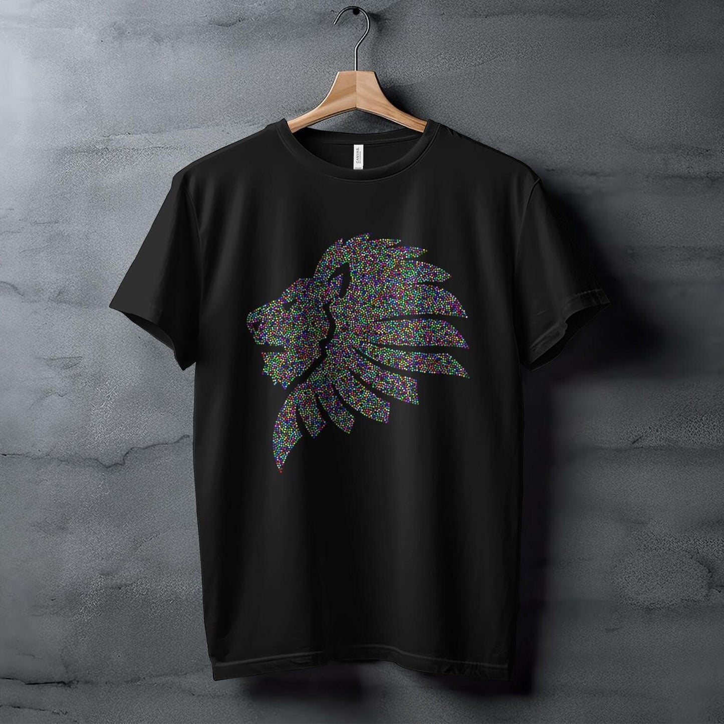 Colorful Dotted Lion Head T-Shirt, Unique Animal Art Design Tee, Trendy Graphic Tee, Vibrant Lion Shirt, Cool Gift Idea, Casual Wear