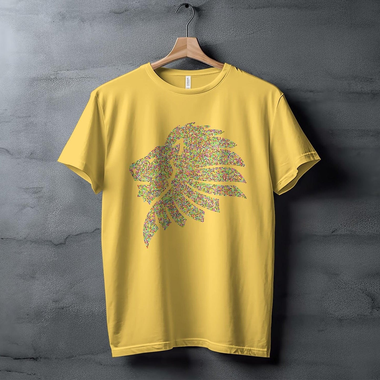Colorful Dotted Lion Head T-Shirt, Unique Animal Art Design Tee, Trendy Graphic Tee, Vibrant Lion Shirt, Cool Gift Idea, Casual Wear