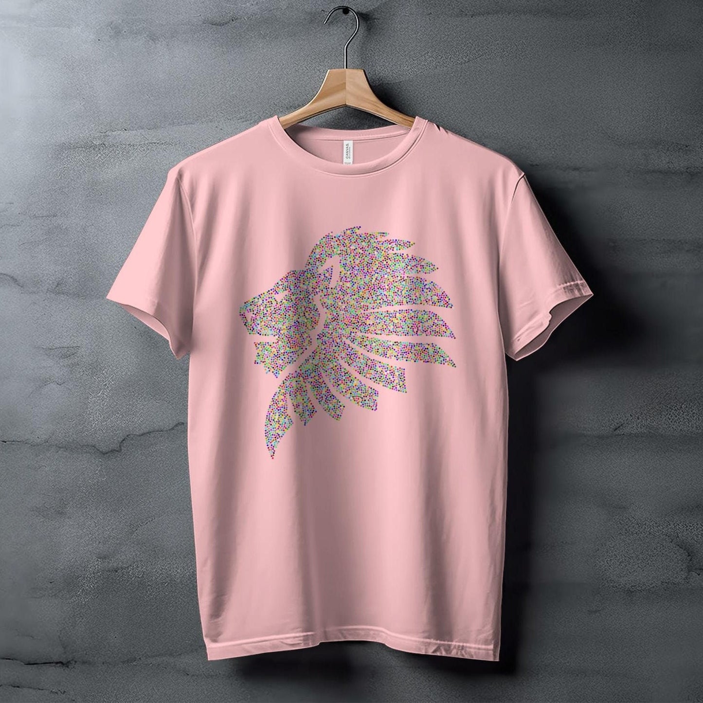 Colorful Dotted Lion Head T-Shirt, Unique Animal Art Design Tee, Trendy Graphic Tee, Vibrant Lion Shirt, Cool Gift Idea, Casual Wear