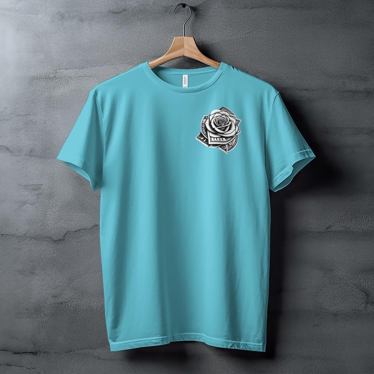 Unique Money Rose Graphic T-Shirt, Trendy Black Tee, Fashion Statement Shirt, Artistic Floral Design Top, Casual Streetwear Tee