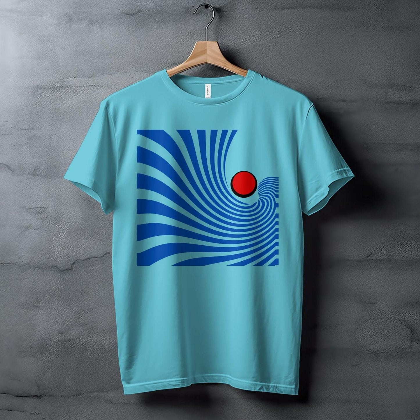 Retro Wave T-Shirt, Abstract Blue Lines with Red Circle Design Tee, Unique Geometric Graphic Top, Modern Art Inspired Shirt