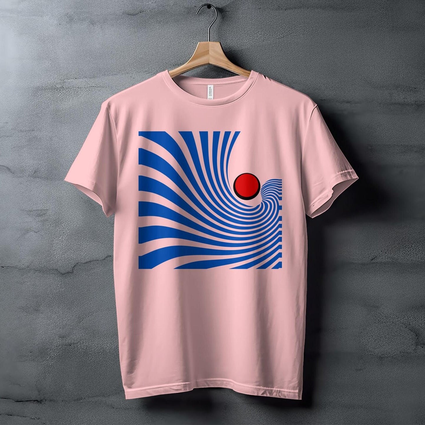 Retro Wave T-Shirt, Abstract Blue Lines with Red Circle Design Tee, Unique Geometric Graphic Top, Modern Art Inspired Shirt