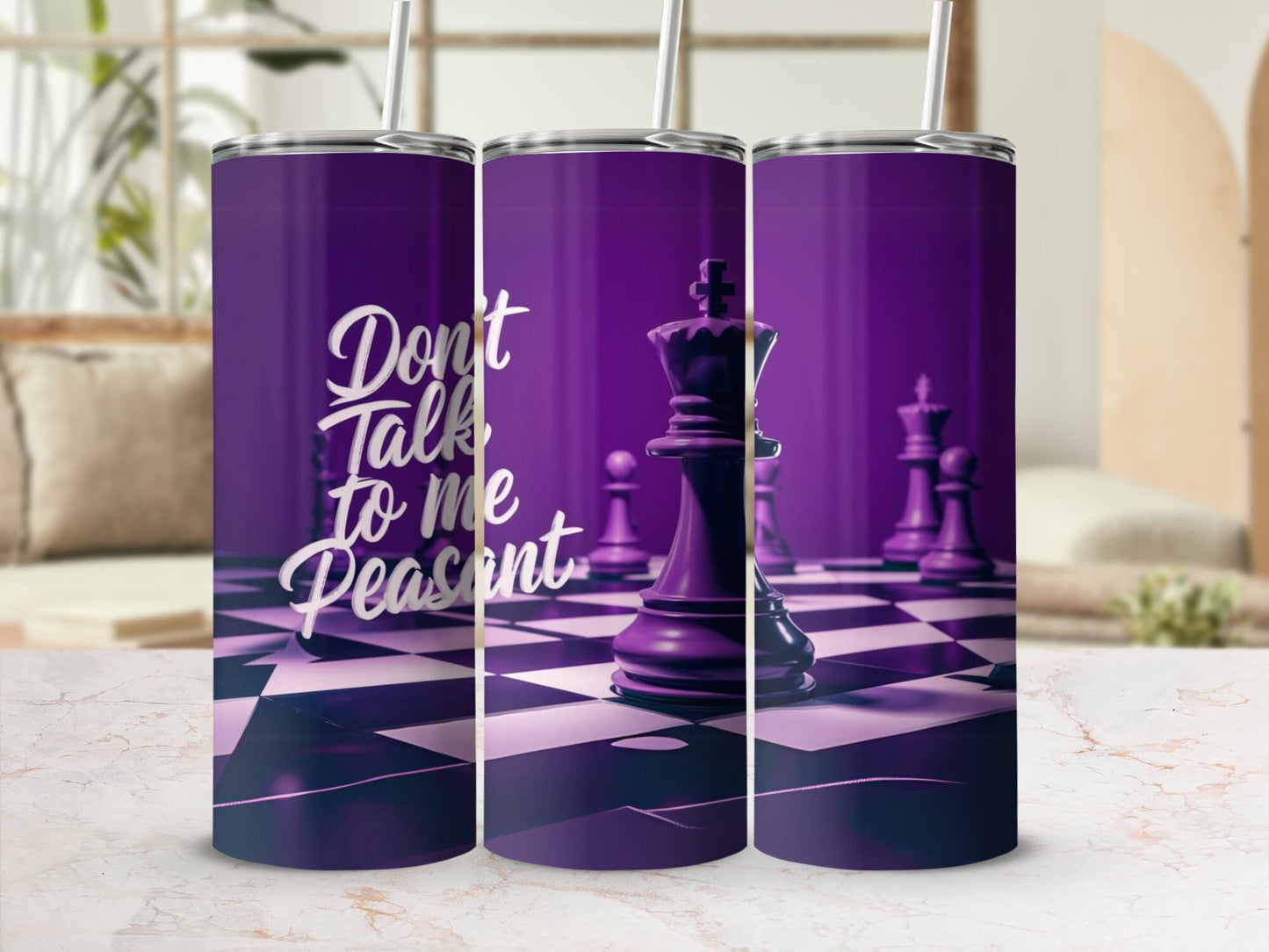 Unique Purple Chess Themed Tumbler with Fun Quote, Stylish Drinkware for Chess Lovers, Ideal Gift for Board Game Enthusiasts