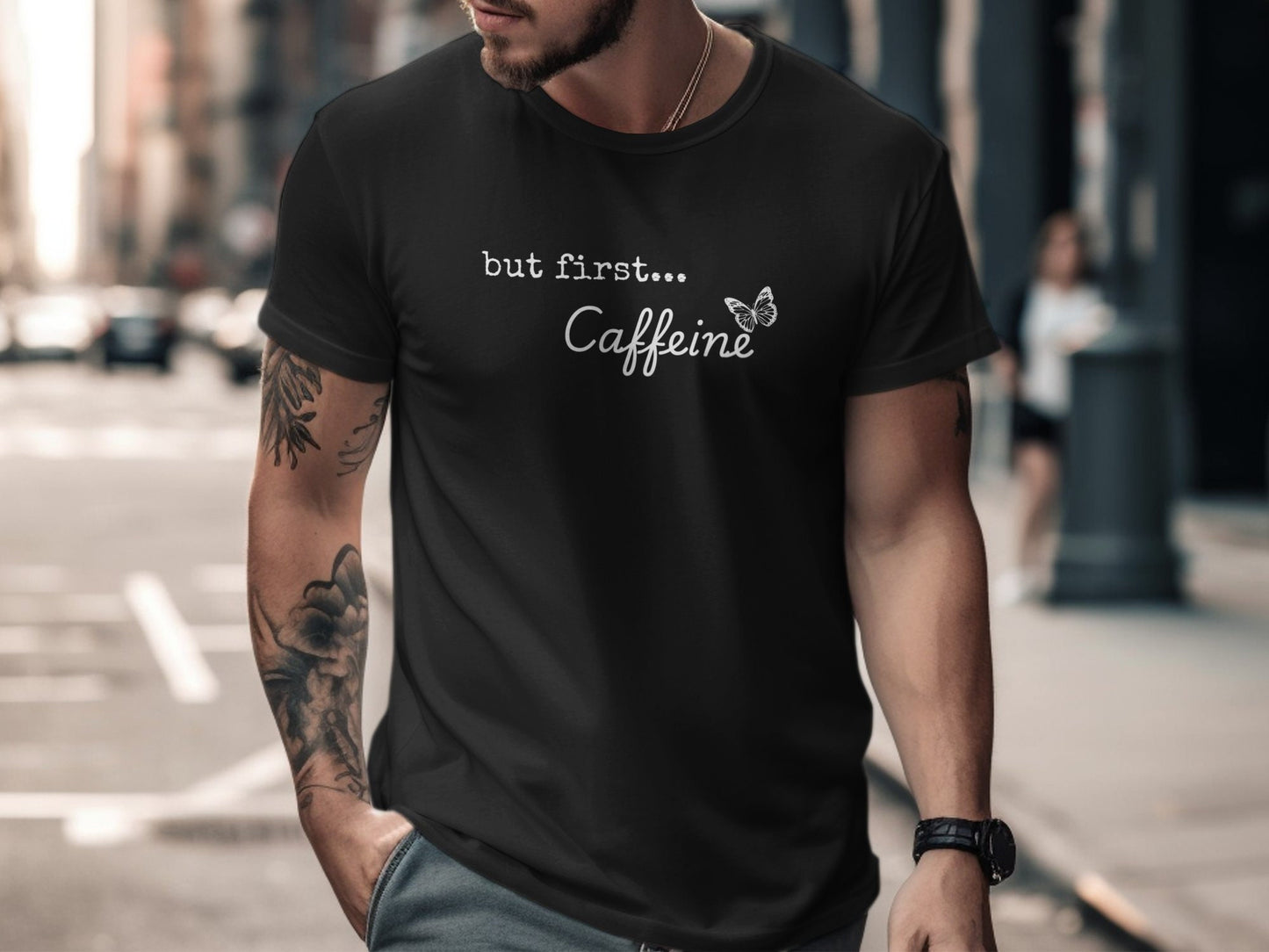 But First Caffeine T-Shirt. Perfect Gift for Coffee Lovers - Funny Quote Tee for Everyday Wear