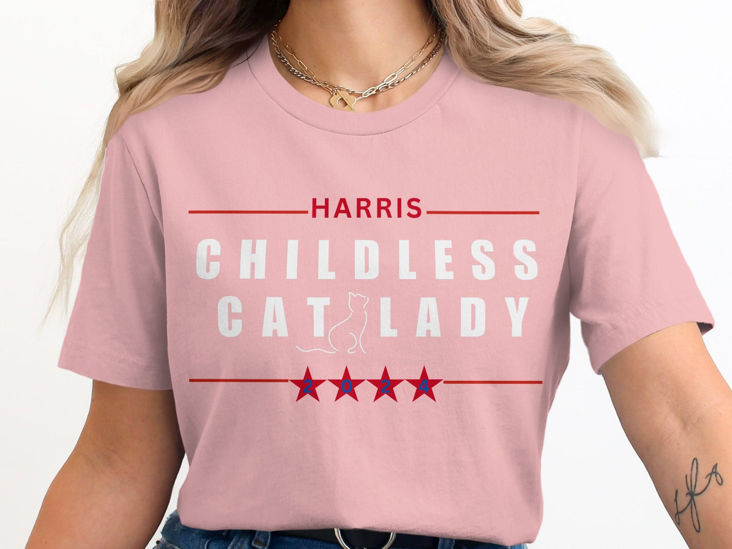 Harris Childless Cat Lady 2024 Graphic T-Shirt, Funny Political T-Shirt, Cat Lover, 2024 Election Tee, Cat Lady Gift, Vote, Gift for her