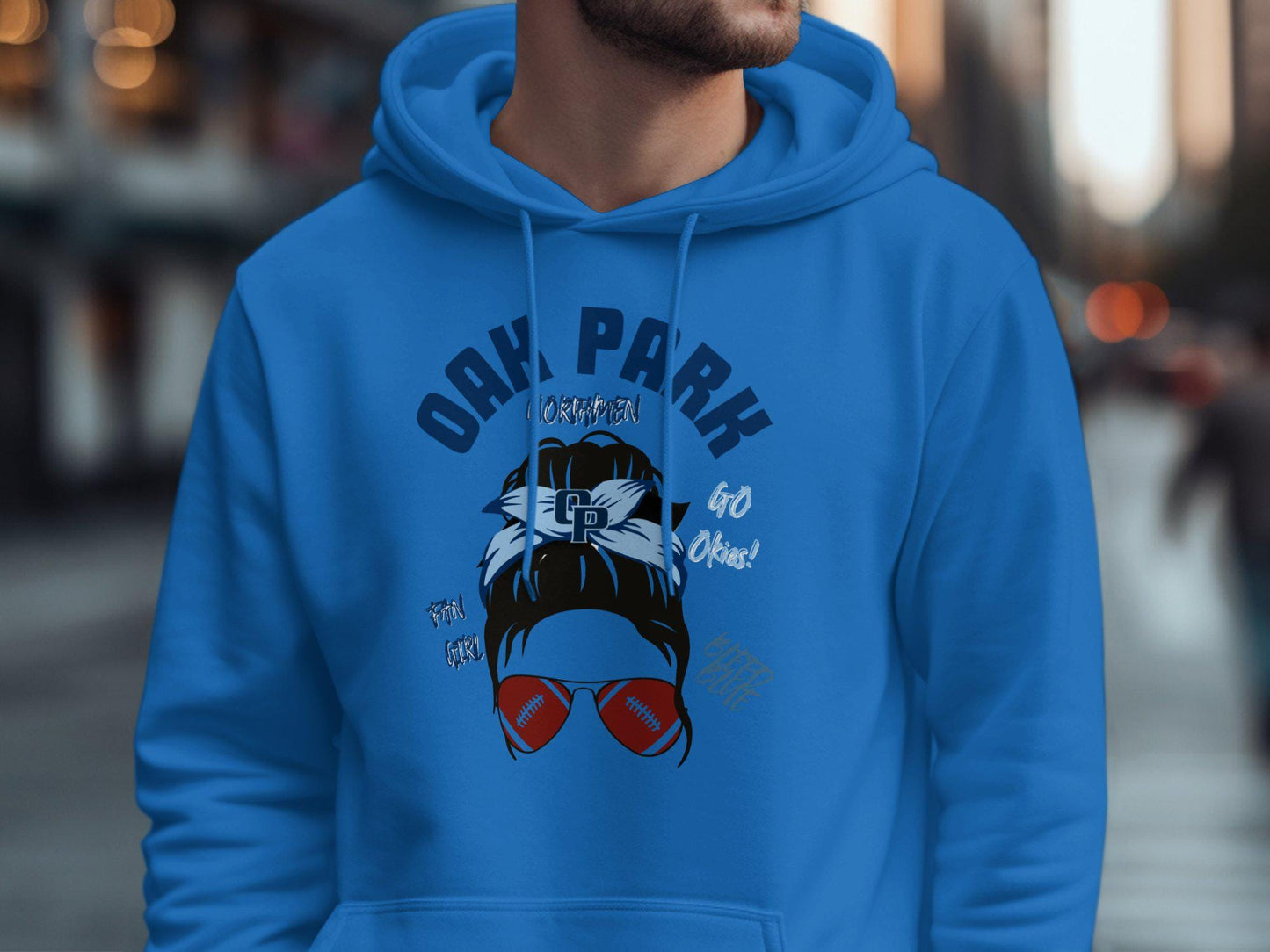 Oak Park Football Fan Tee, GO Okies Bleed Blue Shirt, CP Headband Sunglasses Graphic, Sports Team Supporter T-Shirt, Fan Girl Apparel