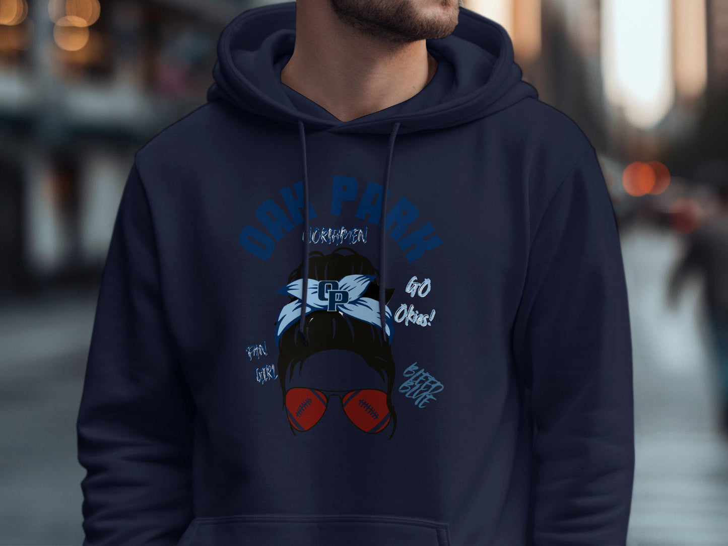 Oak Park Football Fan Tee, GO Okies Bleed Blue Shirt, CP Headband Sunglasses Graphic, Sports Team Supporter T-Shirt, Fan Girl Apparel