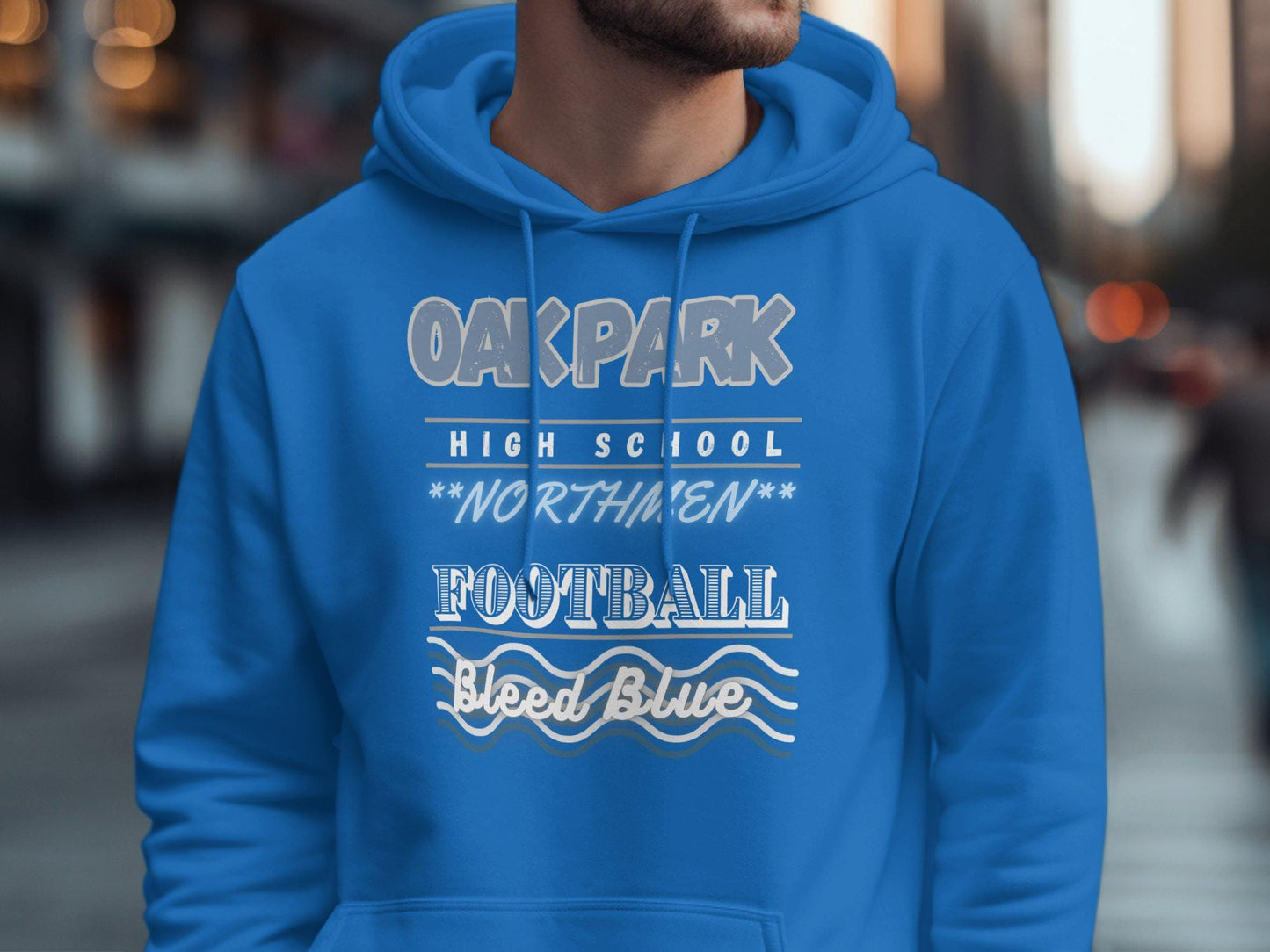 OAK PARK High School T-Shirt, Northmen Spirit Wear, Bleed Blue, School Pride Tee, Sports Team Shirt, Student Apparel, Blue and White
