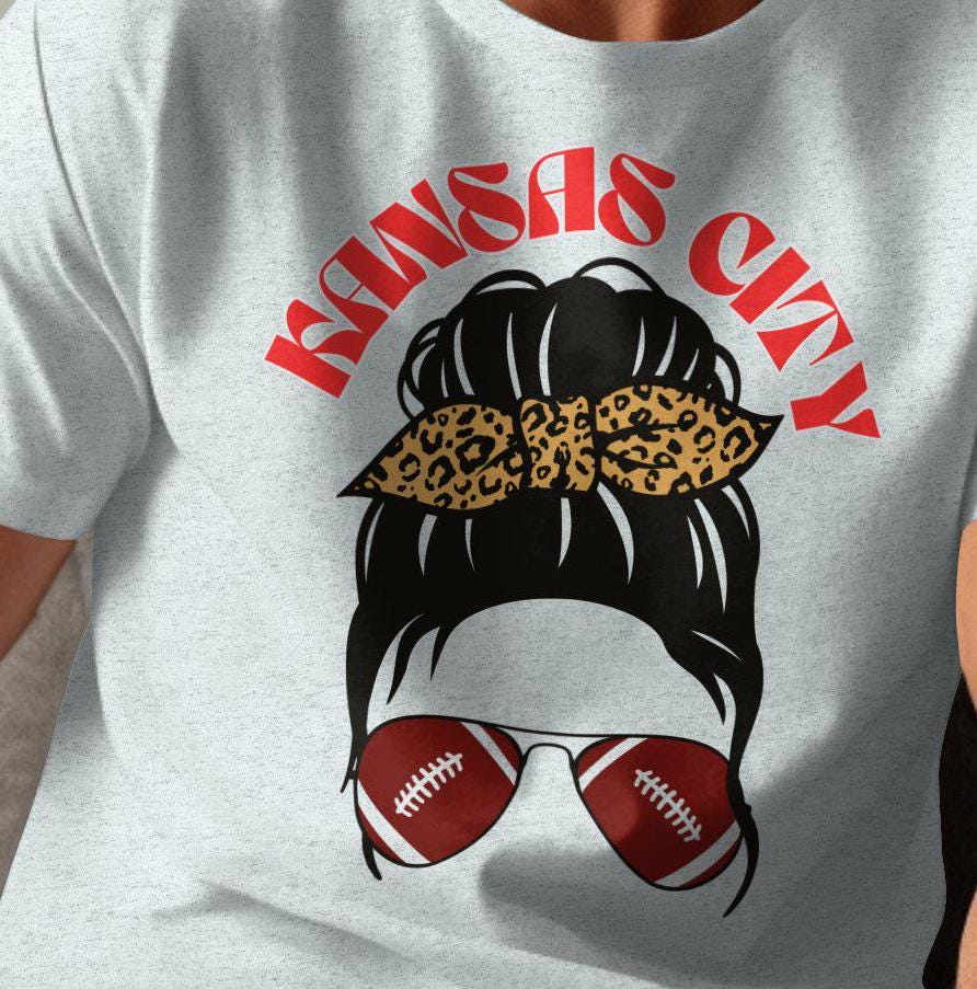 Kansas City Football Fan T-Shirt, Leopard Print Headband, Sunglasses Graphic Tee, Trendy Kansas City Tee, Game Day Outfit, Fan Apparel
