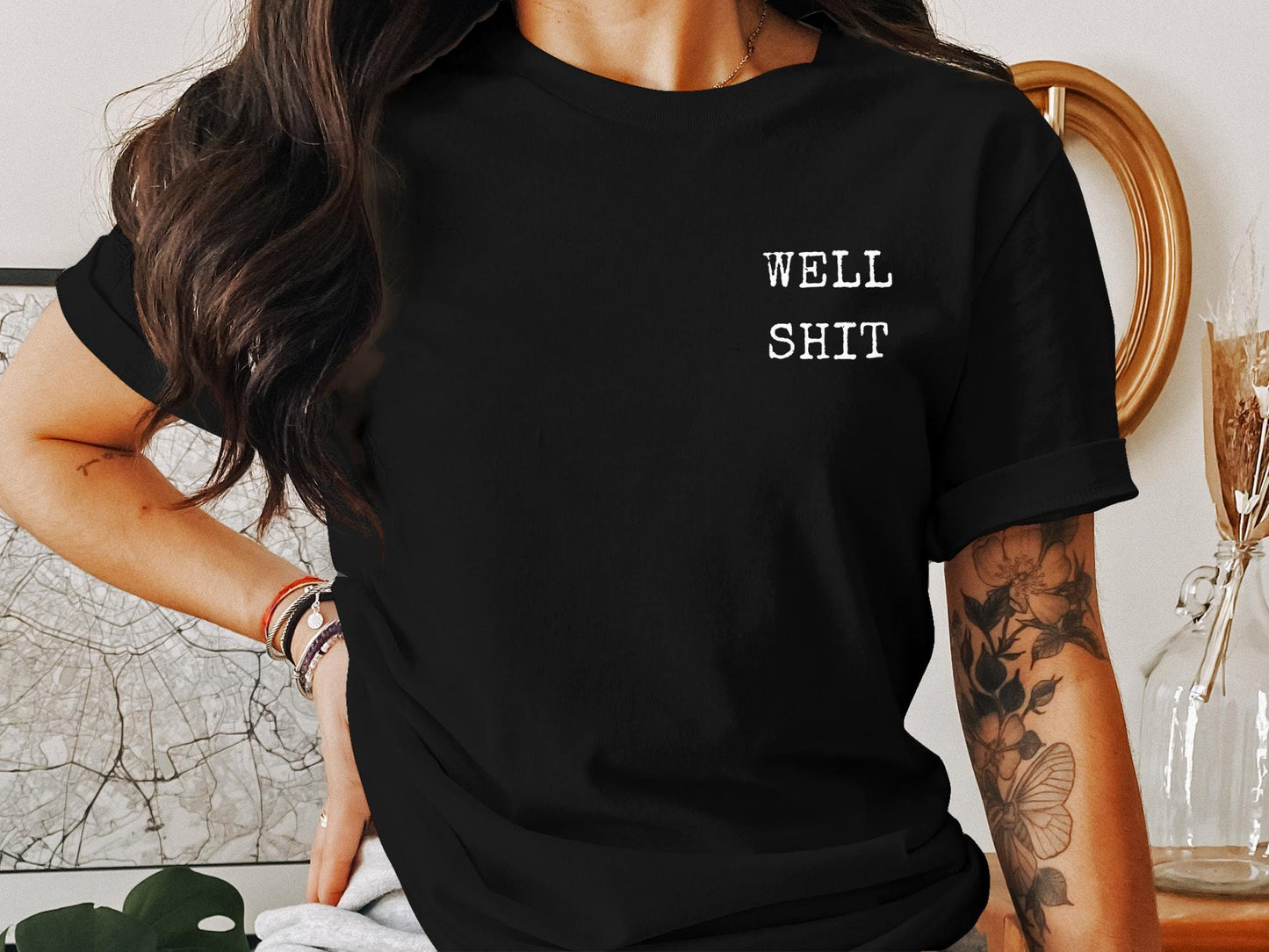 Stylish Black T-Shirt with Bold Well Shit Graphic for Casual Everyday Wear and Fun Gifting