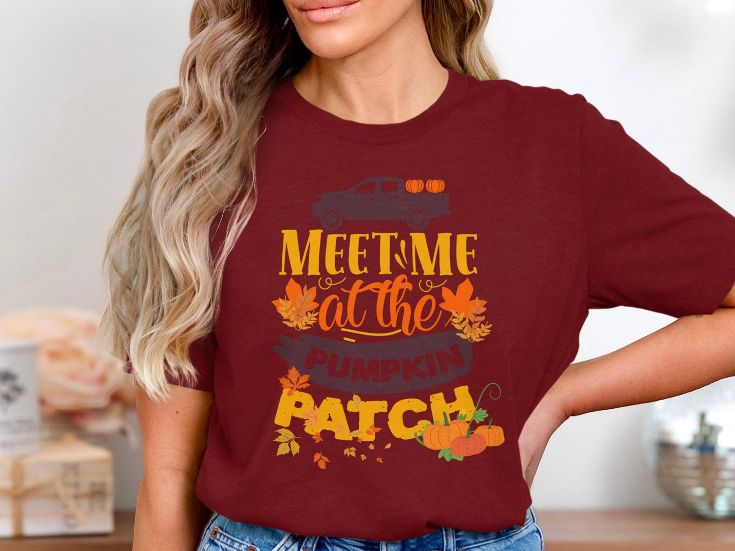 Fall Pumpkin Patch T-Shirt, Meet Me at the Pumpkin Patch Graphic Tee, Autumn Truck and Pumpkin Shirt, Thanksgiving Shirt