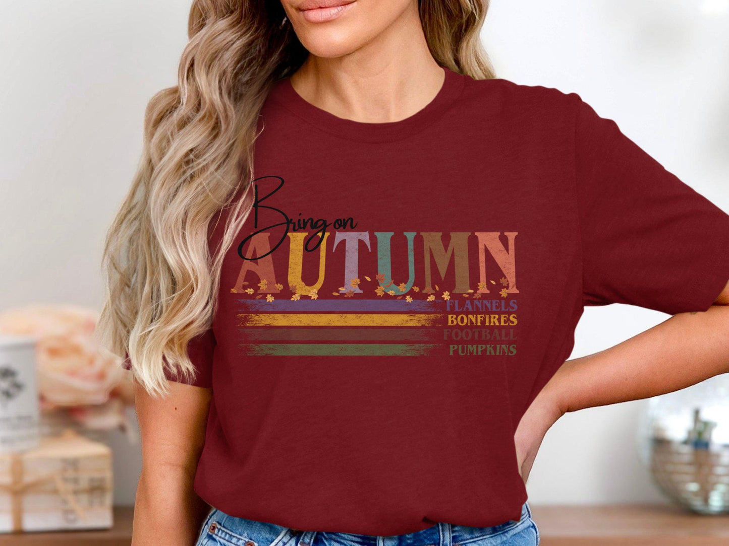 Autumn T-Shirt, Bring on Autumn Graphic Tee, Flannels Bonfires Football Pumpkins Shirt, Fall Season T-Shirt, Autumn Leaf Tee