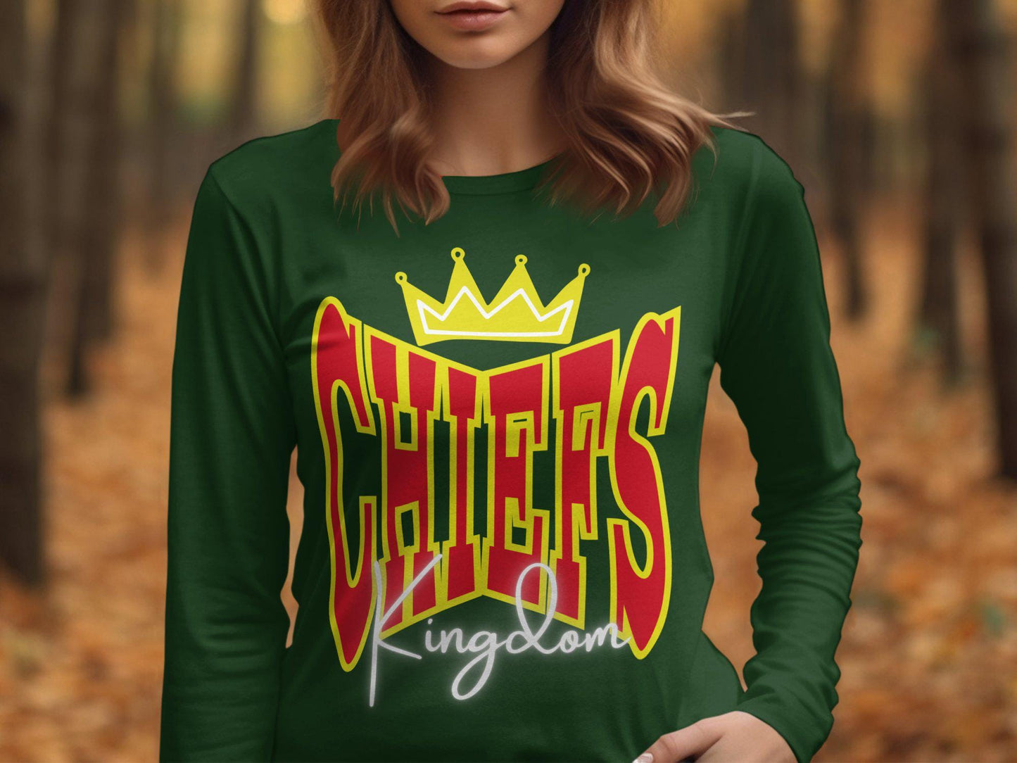 Chiefs Kingdom T-Shirt, Bold Graphic Print Tee, Novelty Shirt, Red and Yellow Crown Design, Statement Sportswear Top