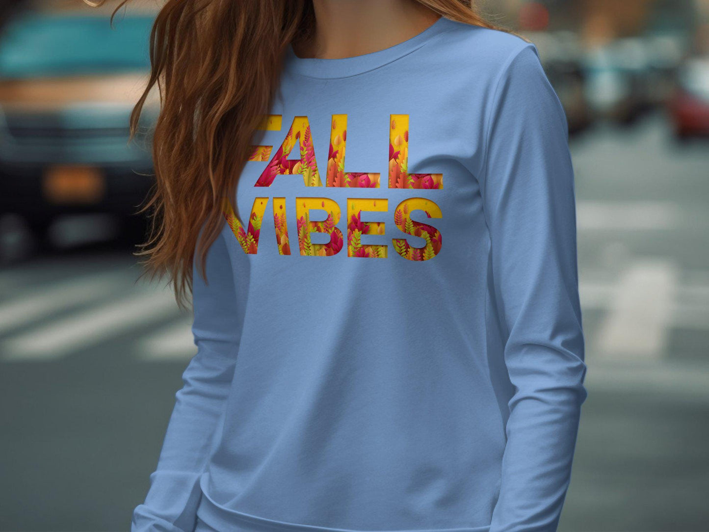 Fall Vibes T-Shirt Autumn Graphic Tees Colorful Autumn Leaves Printed Shirt Seasonal Fall Theme Shirt Fall Fashion Outfit