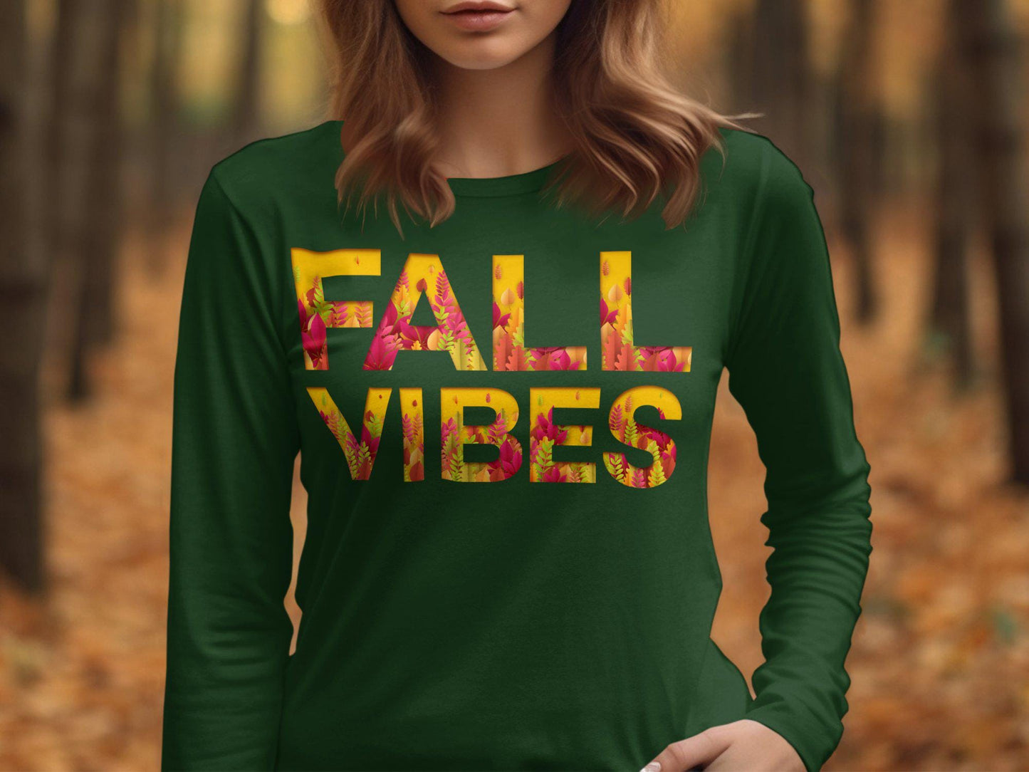 Fall Vibes T-Shirt Autumn Graphic Tees Colorful Autumn Leaves Printed Shirt Seasonal Fall Theme Shirt Fall Fashion Outfit