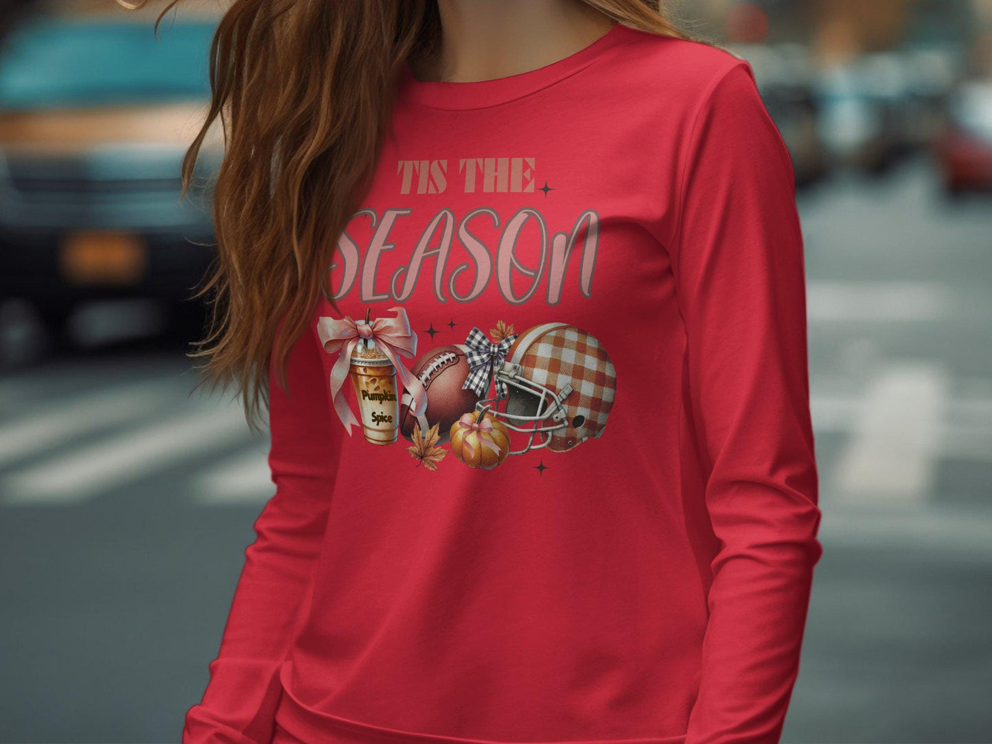 Cute Fall Football and Pumpkin Spice Tis The Season Graphic Tee, Cozy Autumn Shirt, Trendy Fall Tee, Perfect For Fall Lovers