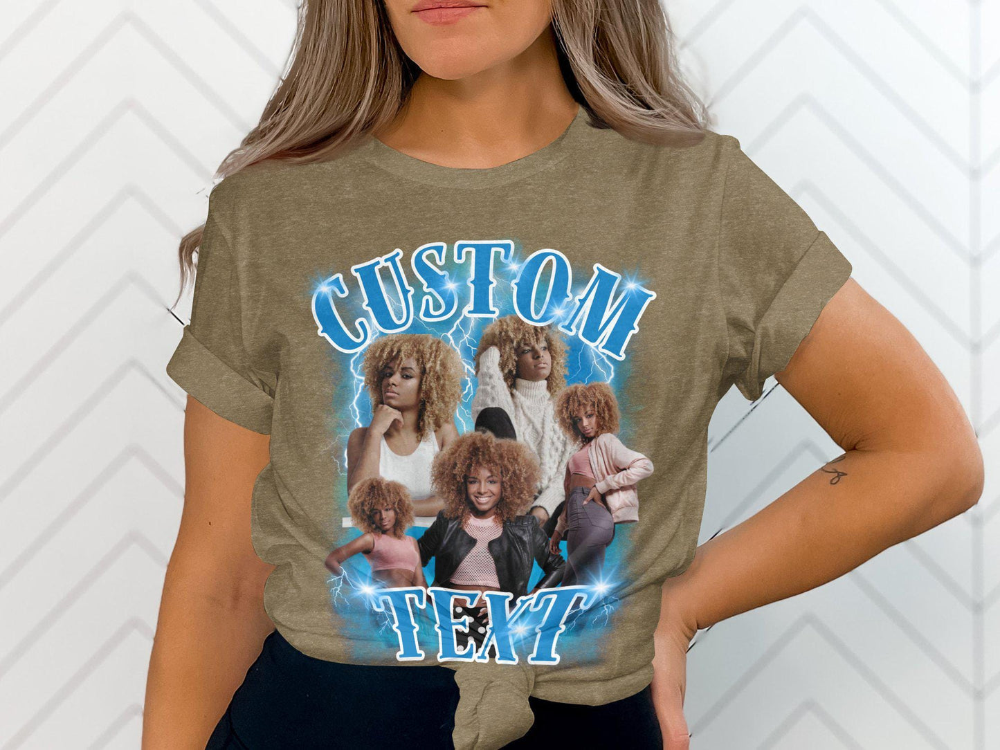 Custom Text Collage T-Shirt, Personalized Photo Graphic Tee, Unique Customized T-Shirt, Custom Design Shirt Gift, Customizable Tee