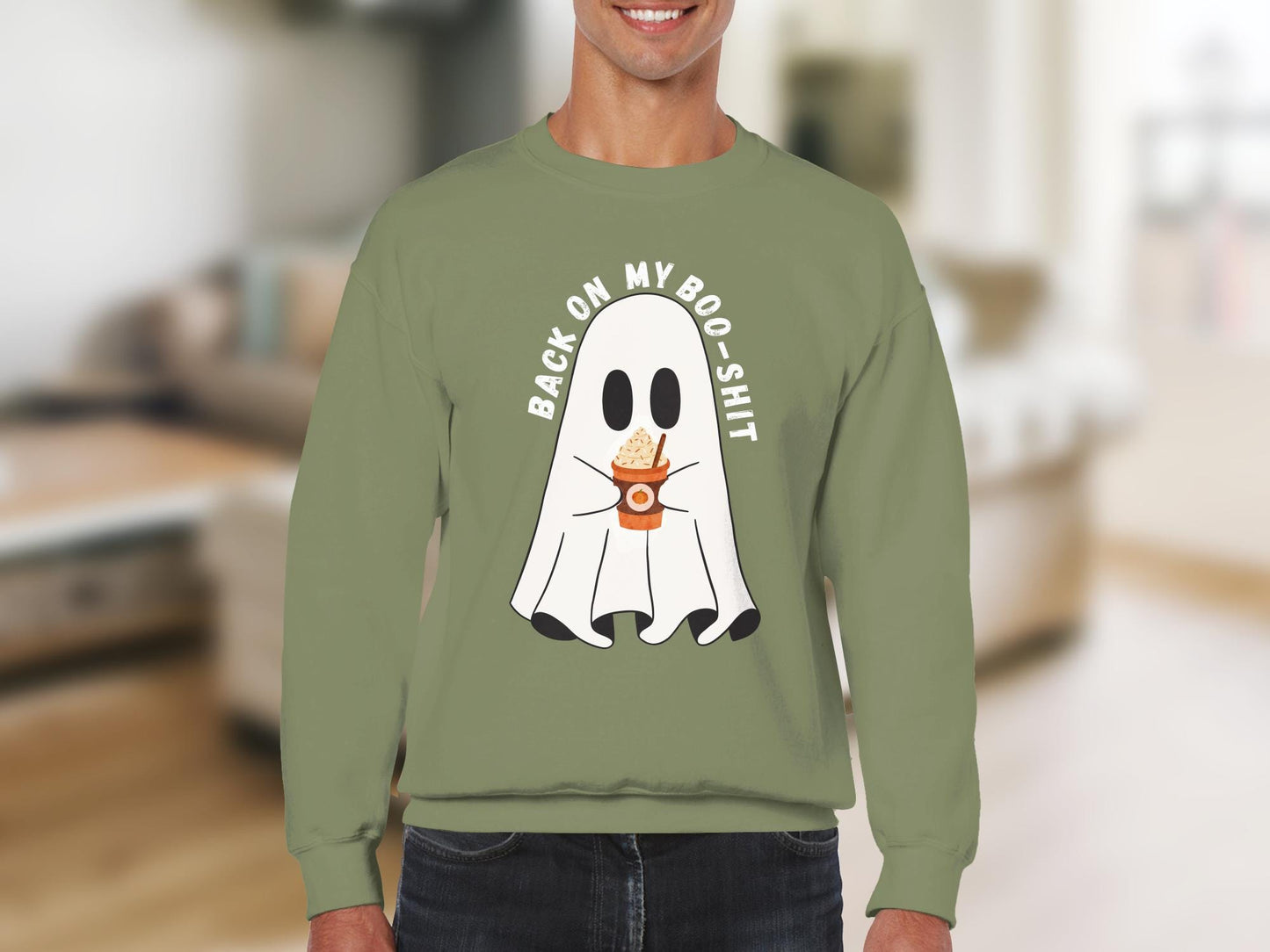 Ghost Drinking Coffee Funny Halloween Shirt, Ghost Back On My Boo Shit T-Shirt, Cute Spooky Graphic Tee, Halloween Party Shirt