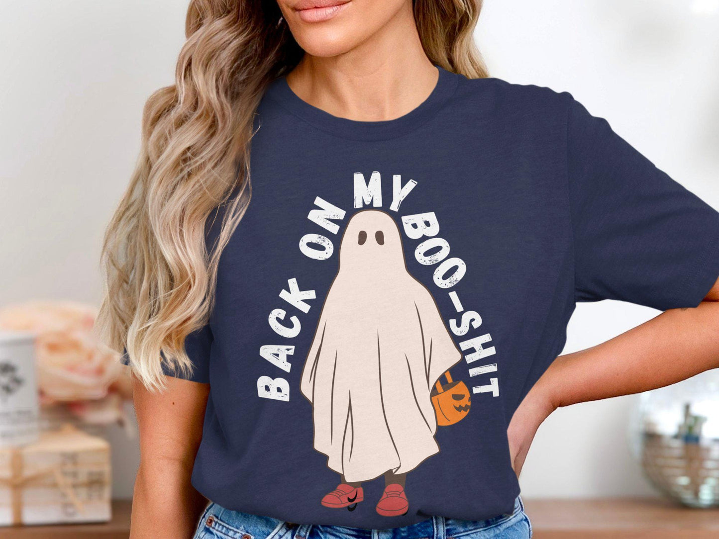 Funny Halloween T-Shirt, Back On My Boo Shit Ghost Design Tee, Spooky Halloween Costume Shirt, Humorous Graphic Tee, Halloween Apparel
