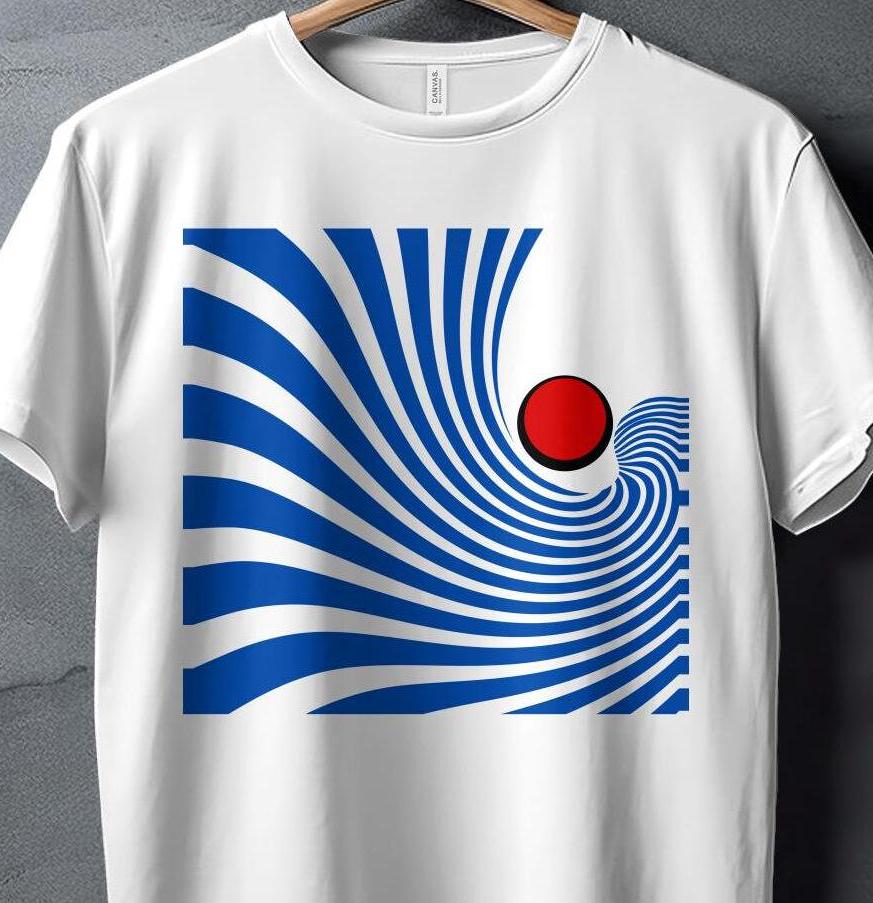 Retro Wave T-Shirt, Abstract Blue Lines with Red Circle Design Tee, Unique Geometric Graphic Top, Modern Art Inspired Shirt