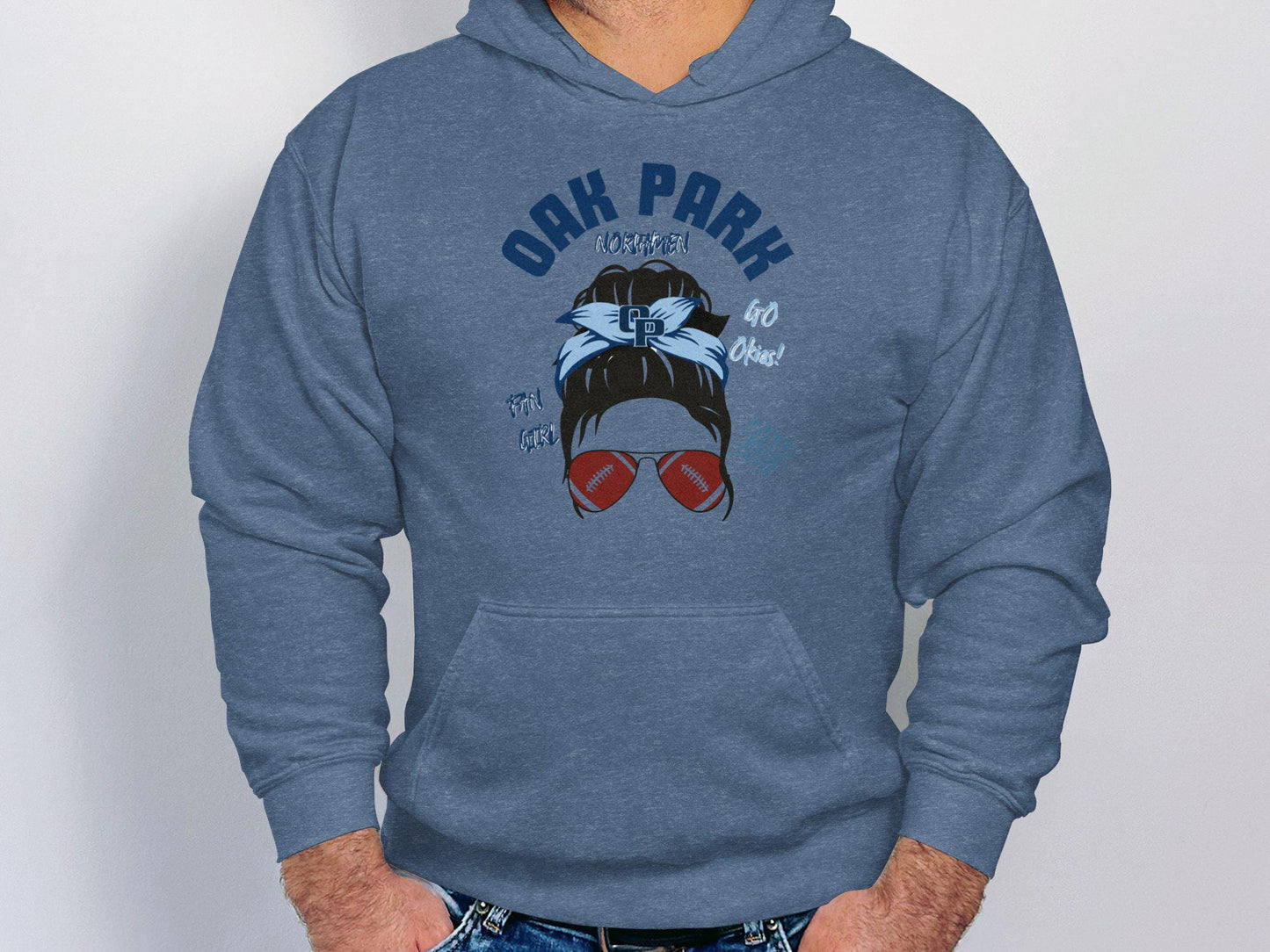 Oak Park Football Fan Tee, GO Okies Bleed Blue Shirt, CP Headband Sunglasses Graphic, Sports Team Supporter T-Shirt, Fan Girl Apparel