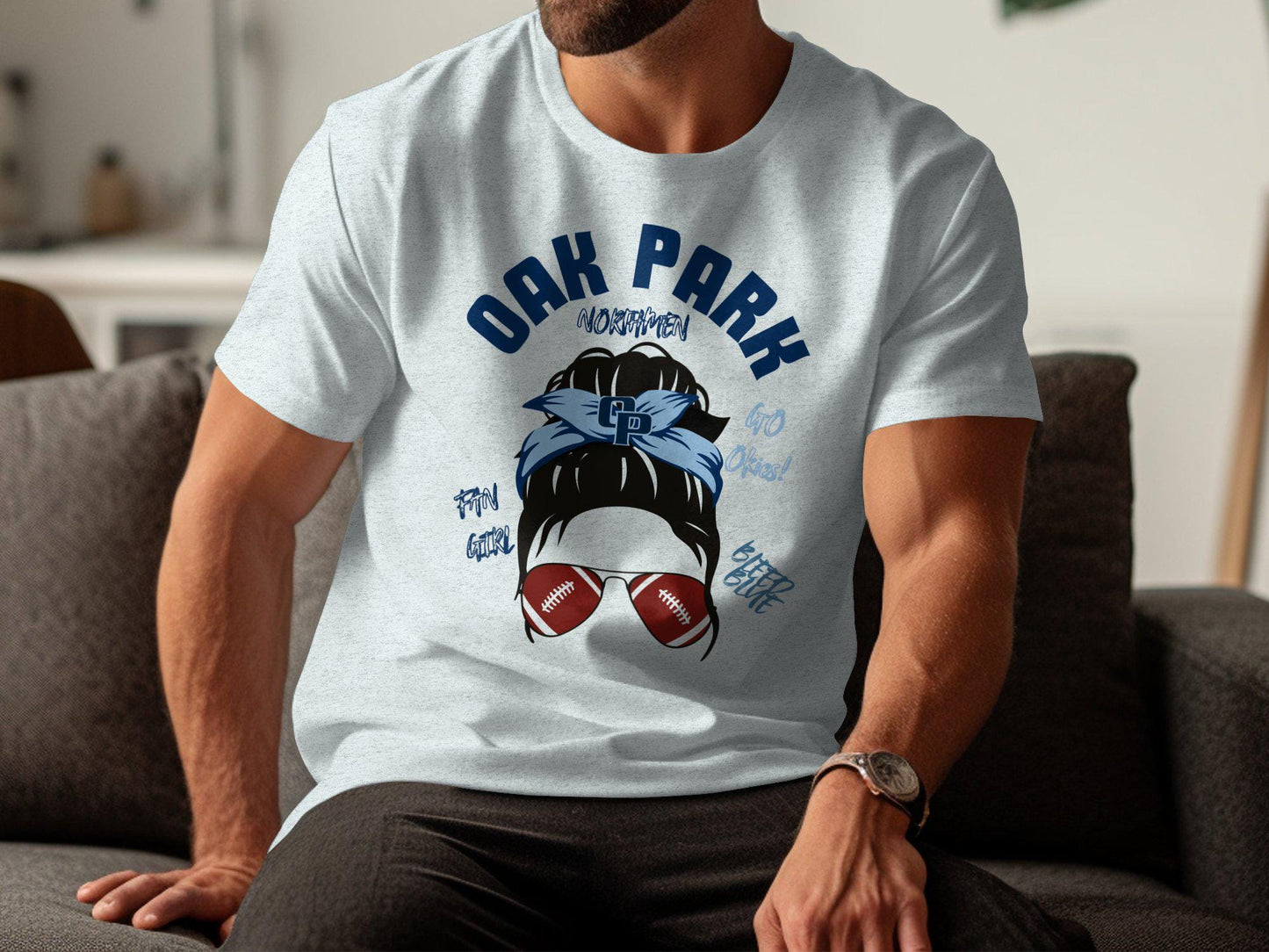 Oak Park Football Fan Tee, GO Okies Bleed Blue Shirt, CP Headband Sunglasses Graphic, Sports Team Supporter T-Shirt, Fan Girl Apparel