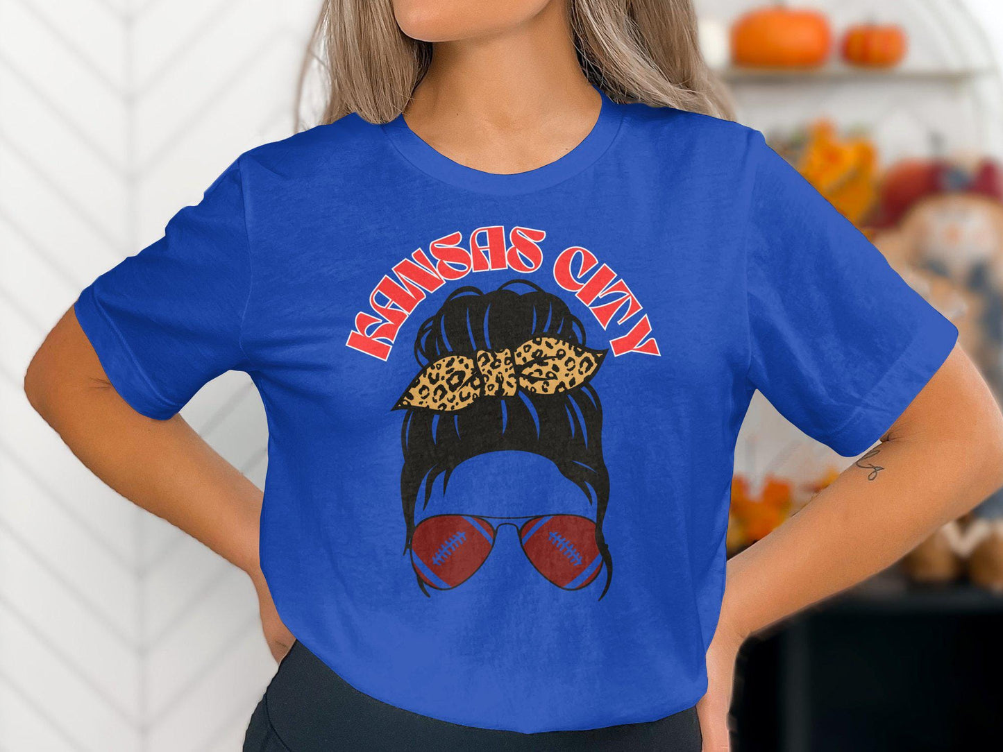 Kansas City Football Fan T-Shirt, Leopard Print Headband, Sunglasses Graphic Tee, Trendy Kansas City Tee, Game Day Outfit, Fan Apparel