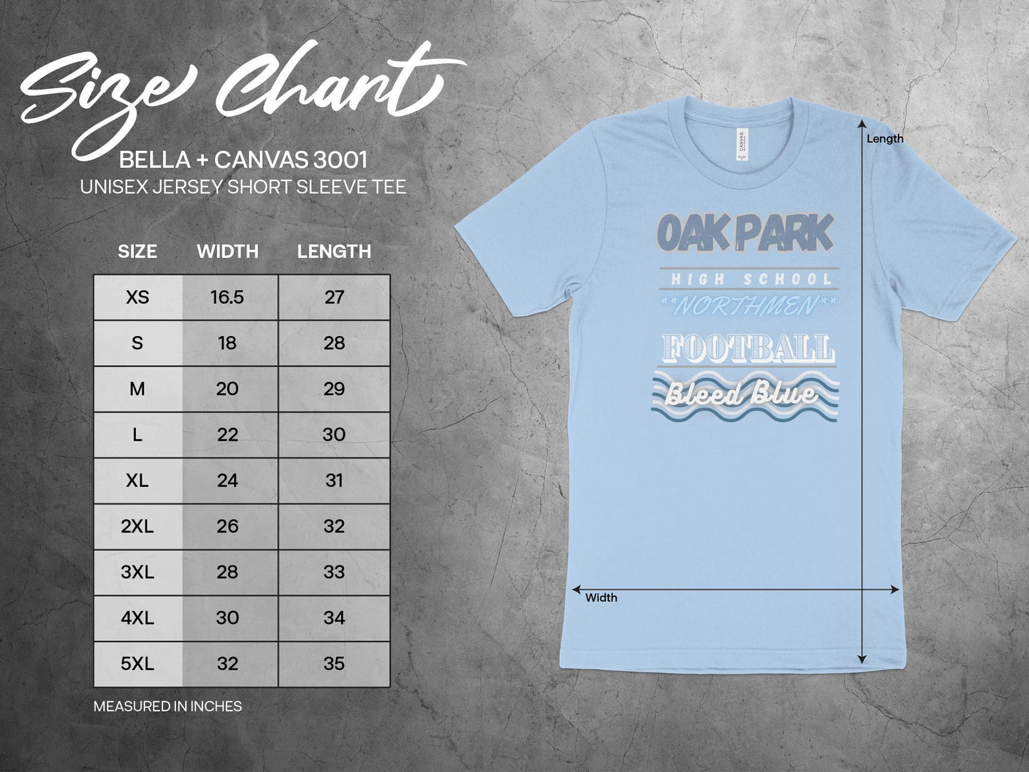 OAK PARK High School T-Shirt, Northmen Spirit Wear, Bleed Blue, School Pride Tee, Sports Team Shirt, Student Apparel, Blue and White
