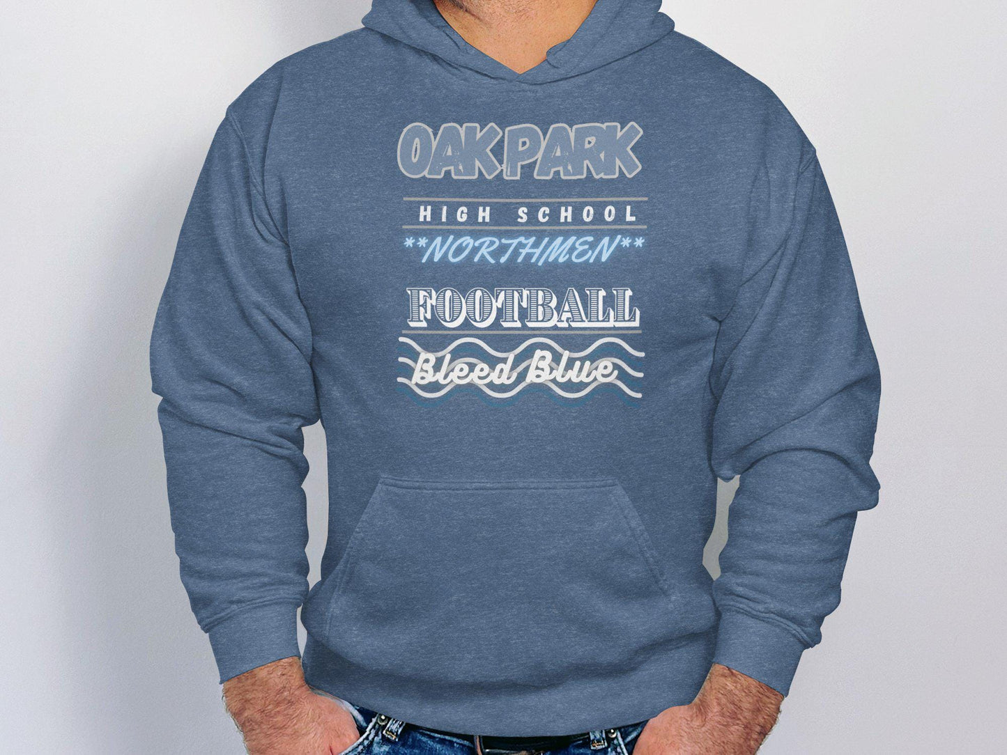 OAK PARK High School T-Shirt, Northmen Spirit Wear, Bleed Blue, School Pride Tee, Sports Team Shirt, Student Apparel, Blue and White